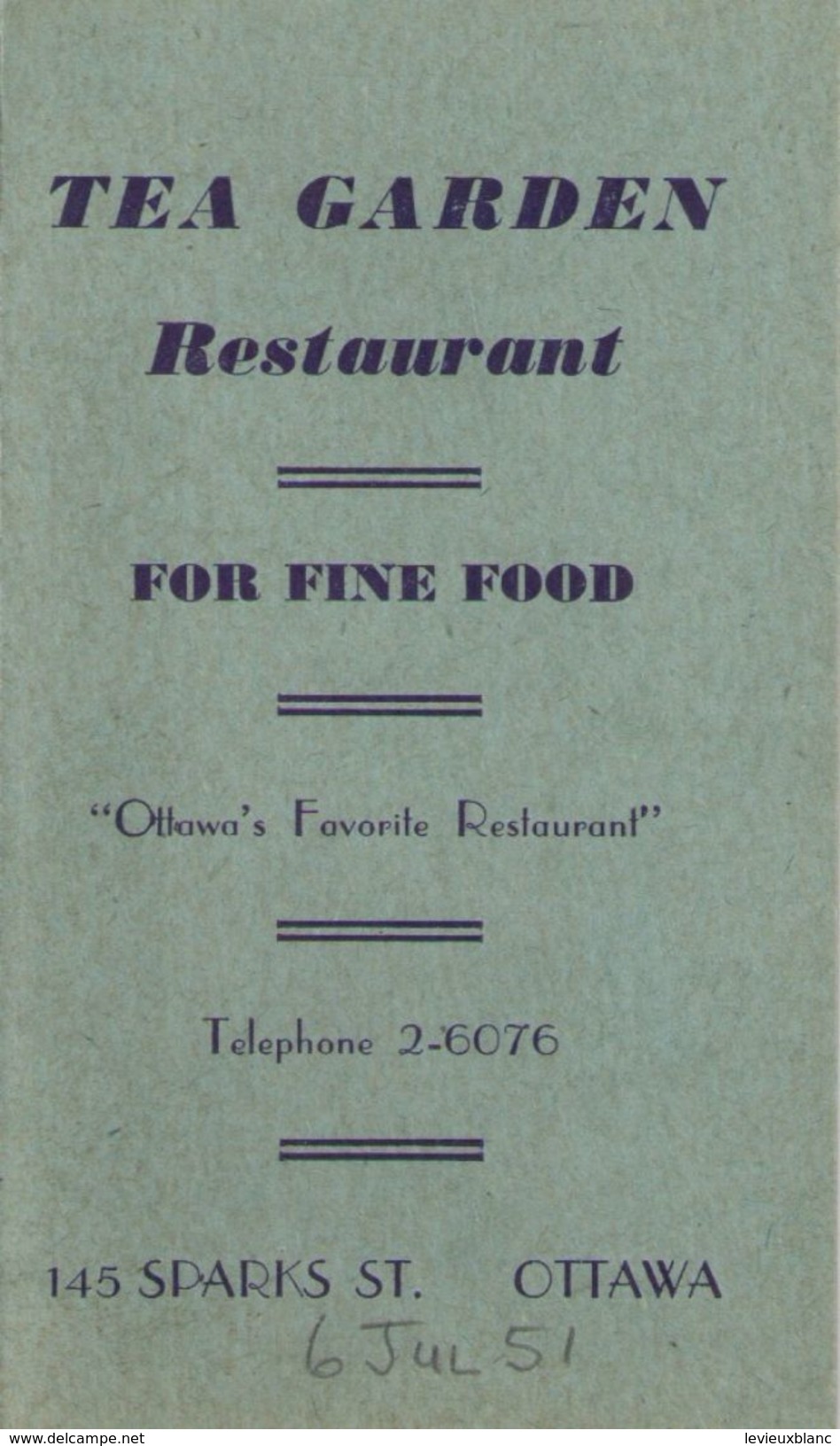 Carte Commerciale à 2 Volets/ Restaurant "Tea Garden"/ OTTAWA/ Canada / For Fine Food/ /1951      CAC112 - Canadá