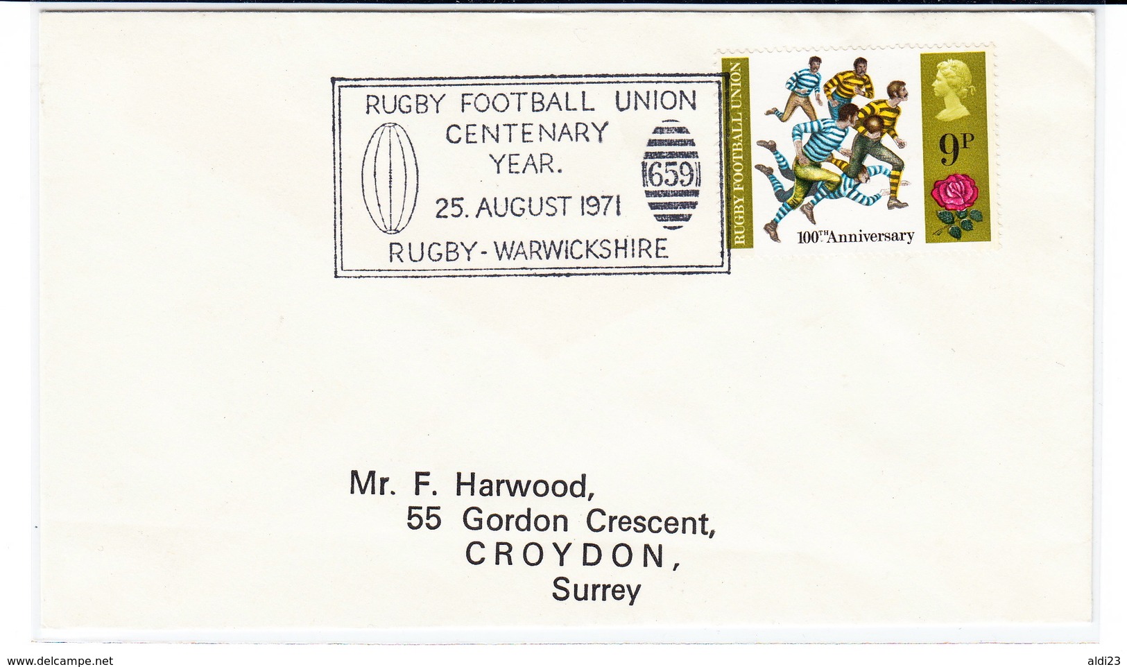 Beautiful Cover With Cancellation "Rugby Football Union Centenary Year". - Rugby