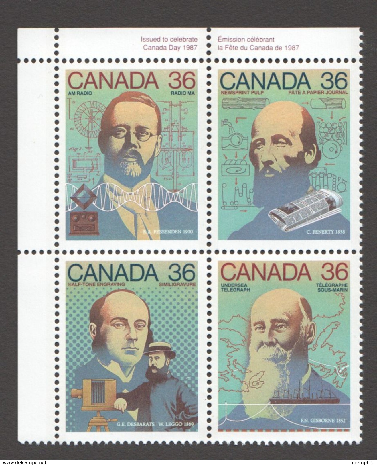 1987  Canadian Inventors: AM Radio, Newsprint, Half-tone, Undersea Cable  Sc1135-8 Se-tenant MNH ** - Unused Stamps