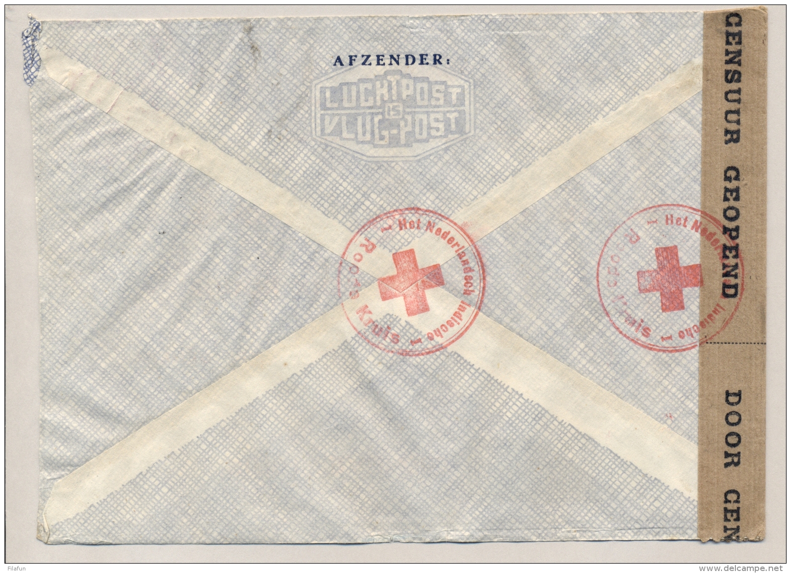 Nederlands Indië - 1940 - 35 Cent Wilhelmina Type Kreisler Op Censored Rode Kruis-cover Van Batavia Naar Geneve / Suisse - Nederlands-Indië