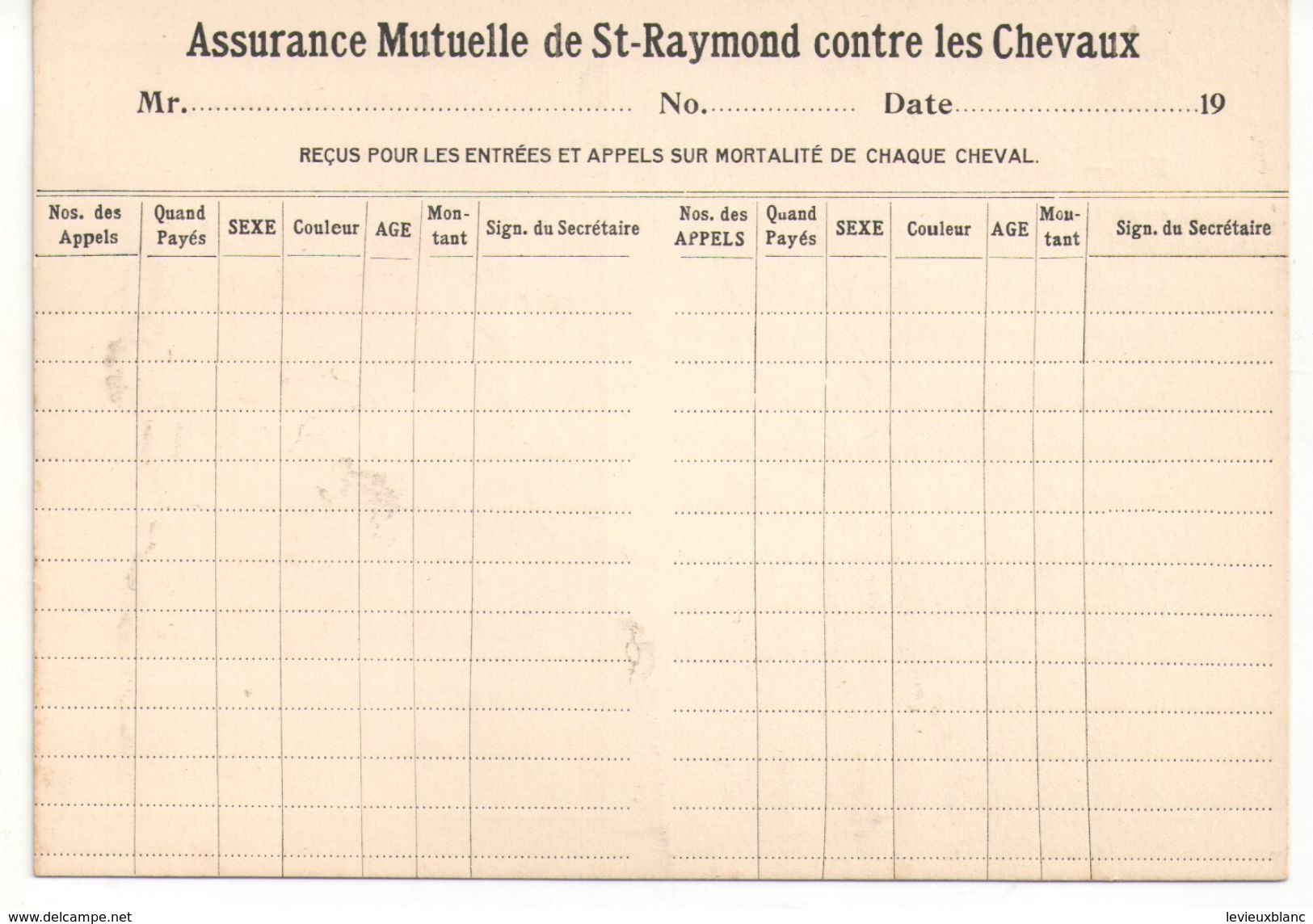 Assurance Mutuelle De Saint Raymond Contre Les Chevaux/ Carton De Reçus/  /Québec/Canada/Vers 1950  BA61 - Kanada