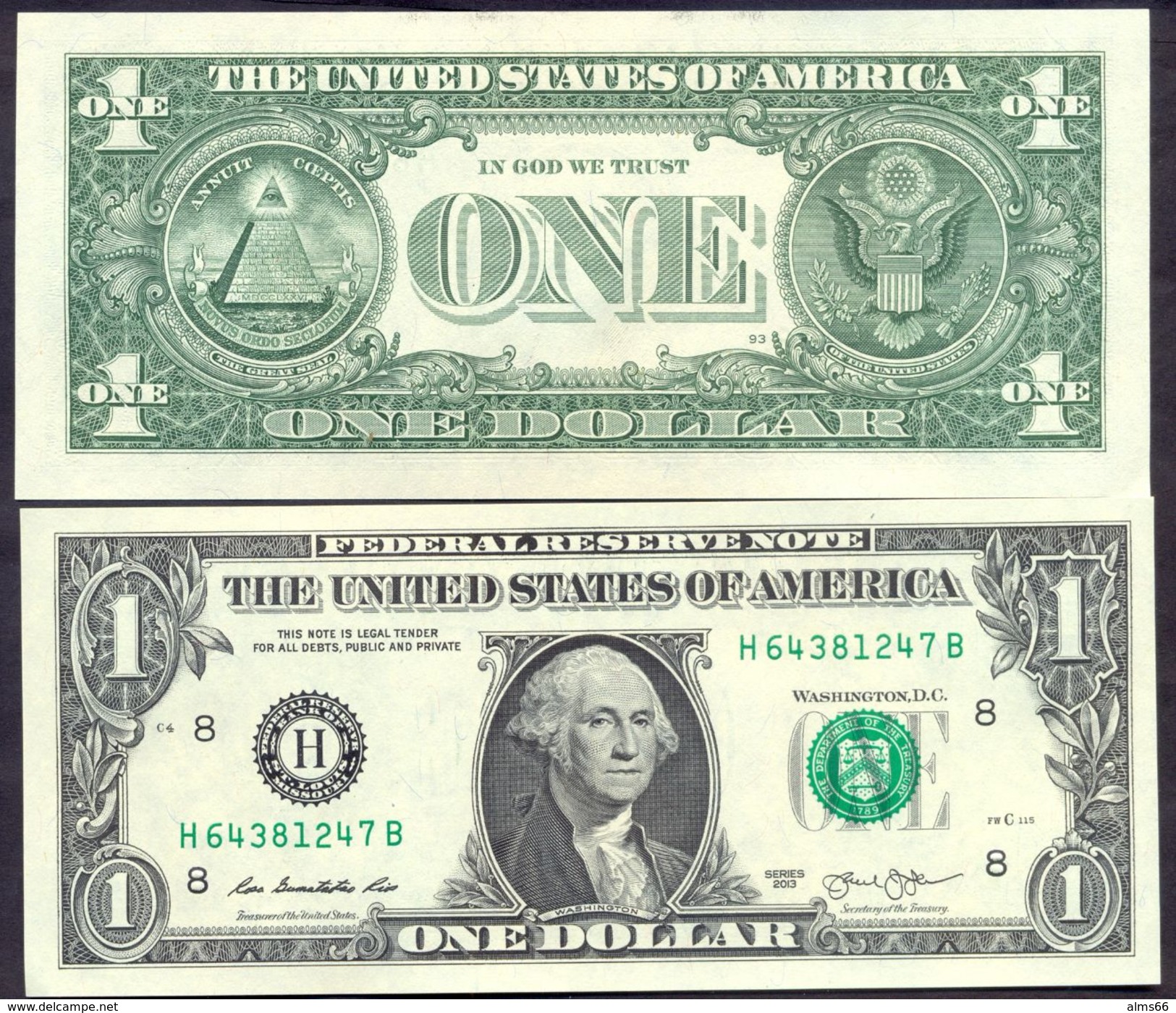 USA 1 Dollar 2013 H UNC # P- 537 H - St. Louis MO - Bilglietti Della Riserva Federale (1928-...)