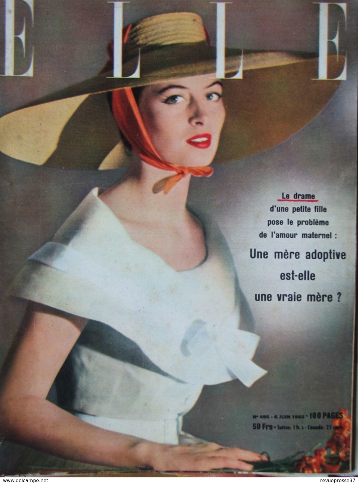 ELLE N°495 (6 Juin 1955) Mère Adoptive- Jupon - Robes Rayées - Robes Américaines - Mode