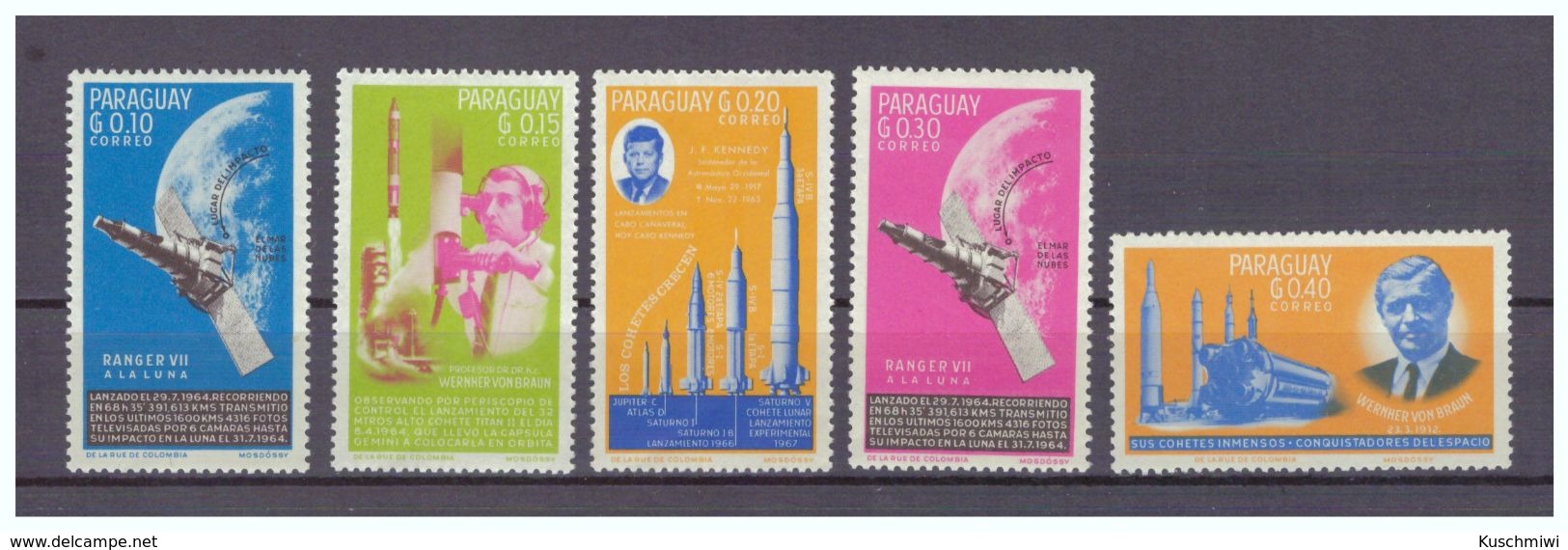 Paraguay, Mi.-Nr. 1349-53, **, 1964 US-Raumfahrt - Südamerika