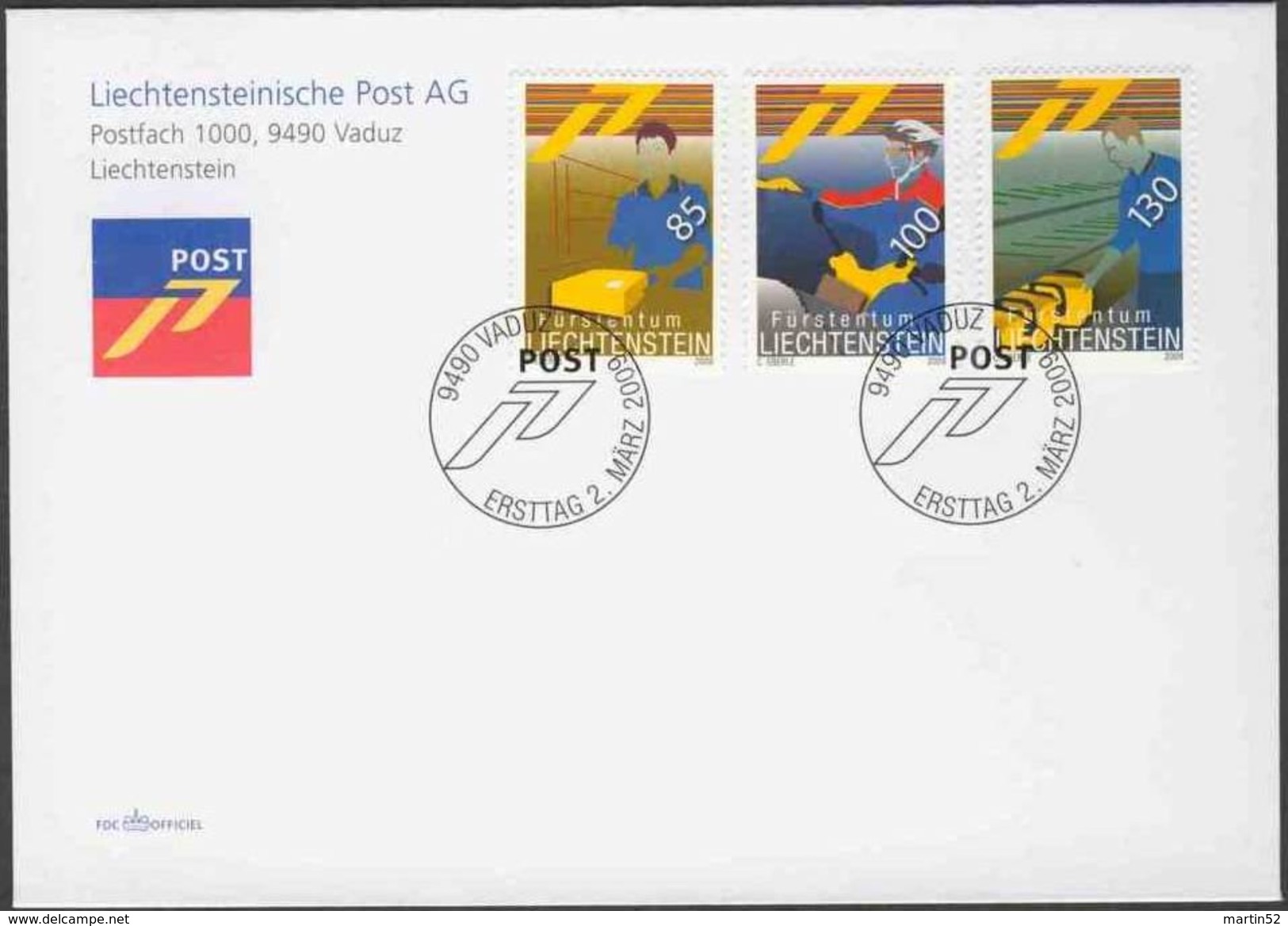 Liechtenstein 2009:  "Unsere Post" Zu 1449-51 Mi 1506-8 FDC (Zu CHF 9.00) - Poste