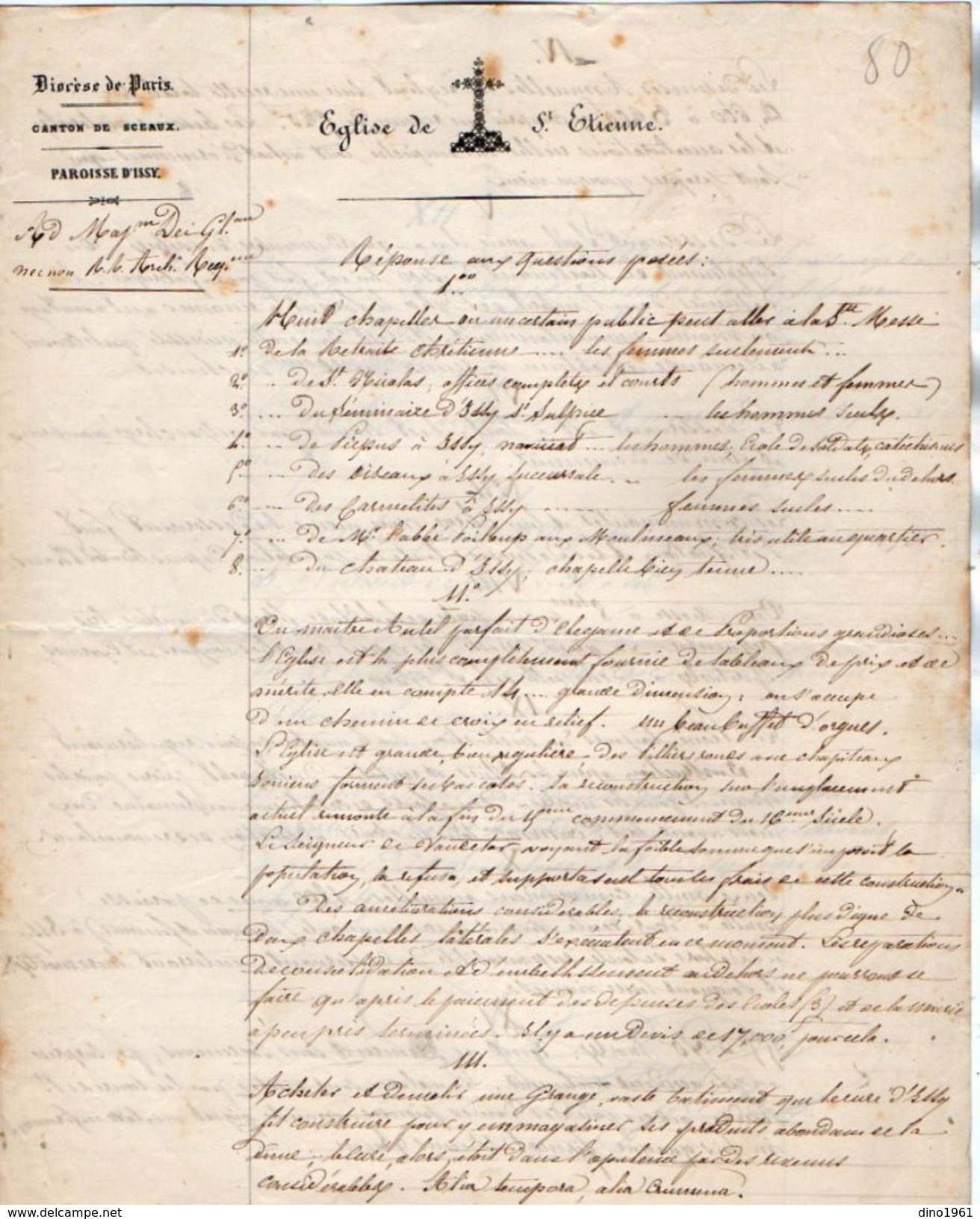 VP11.831 - 1857  - Diocèse De PARIS - Canton De SCEAUX - Lettre De Mr Le Curé GUERIN à ISSY LES MOULINEAUX - Religion & Esotericism