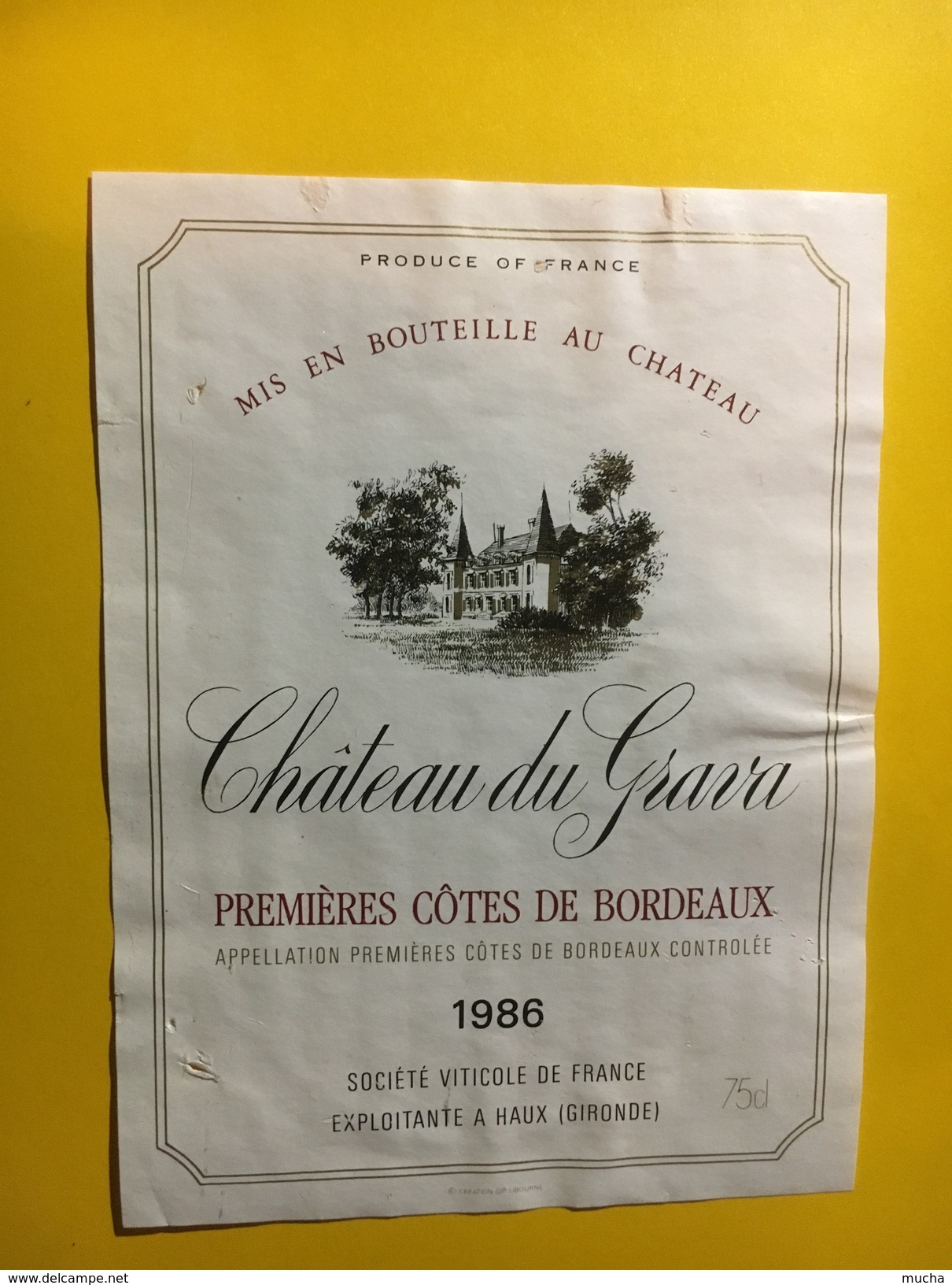 6433 -  Château Du Grava 1986 1ères Côtes - Bordeaux