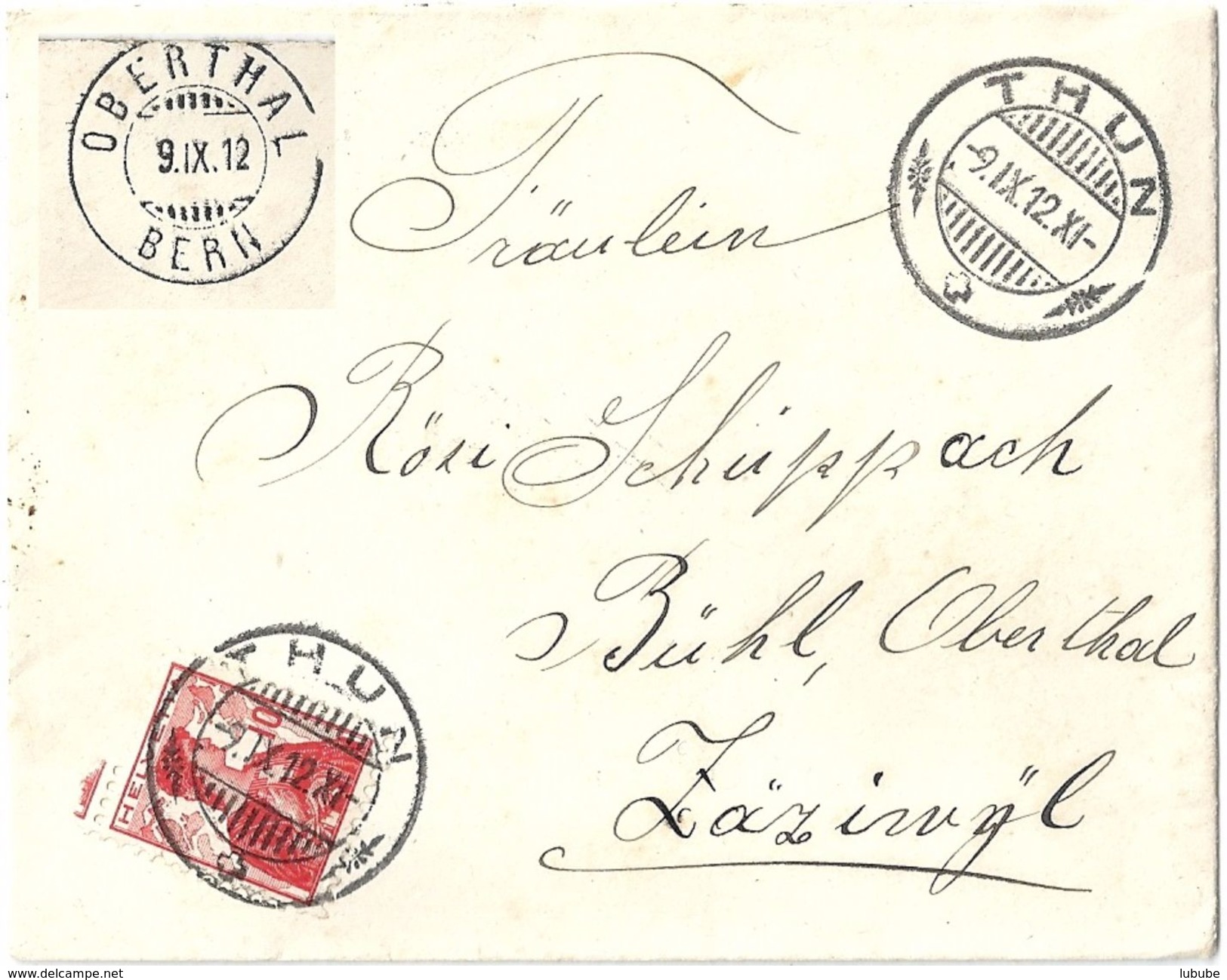 Brieflein  Thun - Bühl Oberthal            1912 - Lettres & Documents