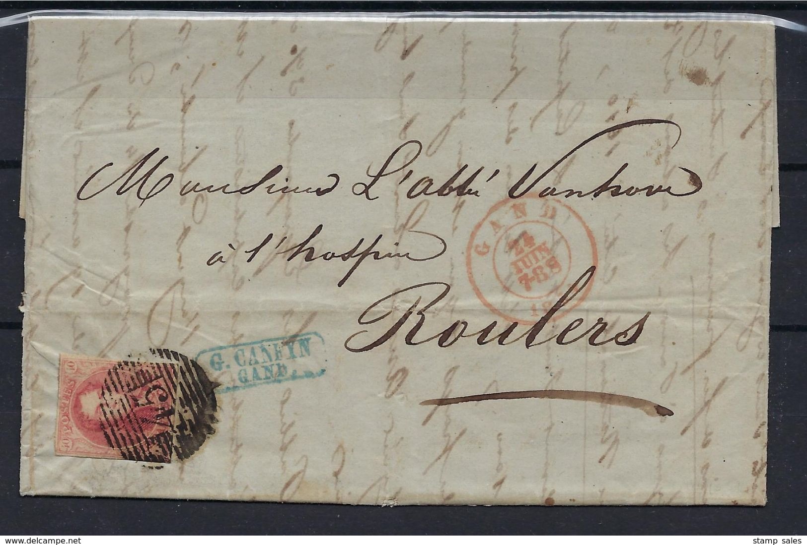 N°8 GESTEMPELD P45 18B Gand OP BRIEF NAAR Roulers COB € 200,00 + COBA € 2,00 SUPERBE - 1851-1857 Medallones (6/8)