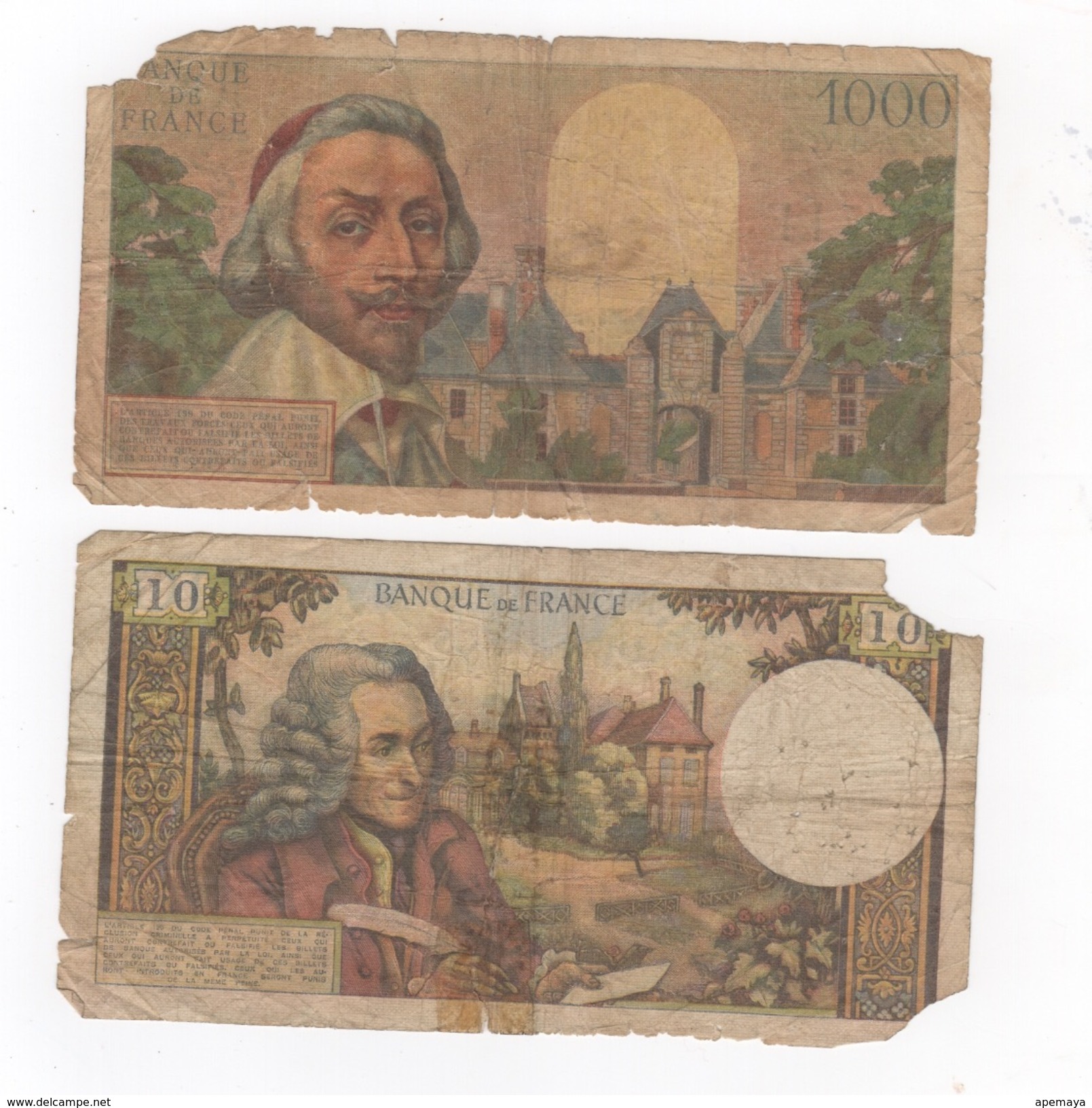 Lot Of 2 Notes, 1000 Francs 1955. - 1955-1959 Surchargés En Nouveaux Francs