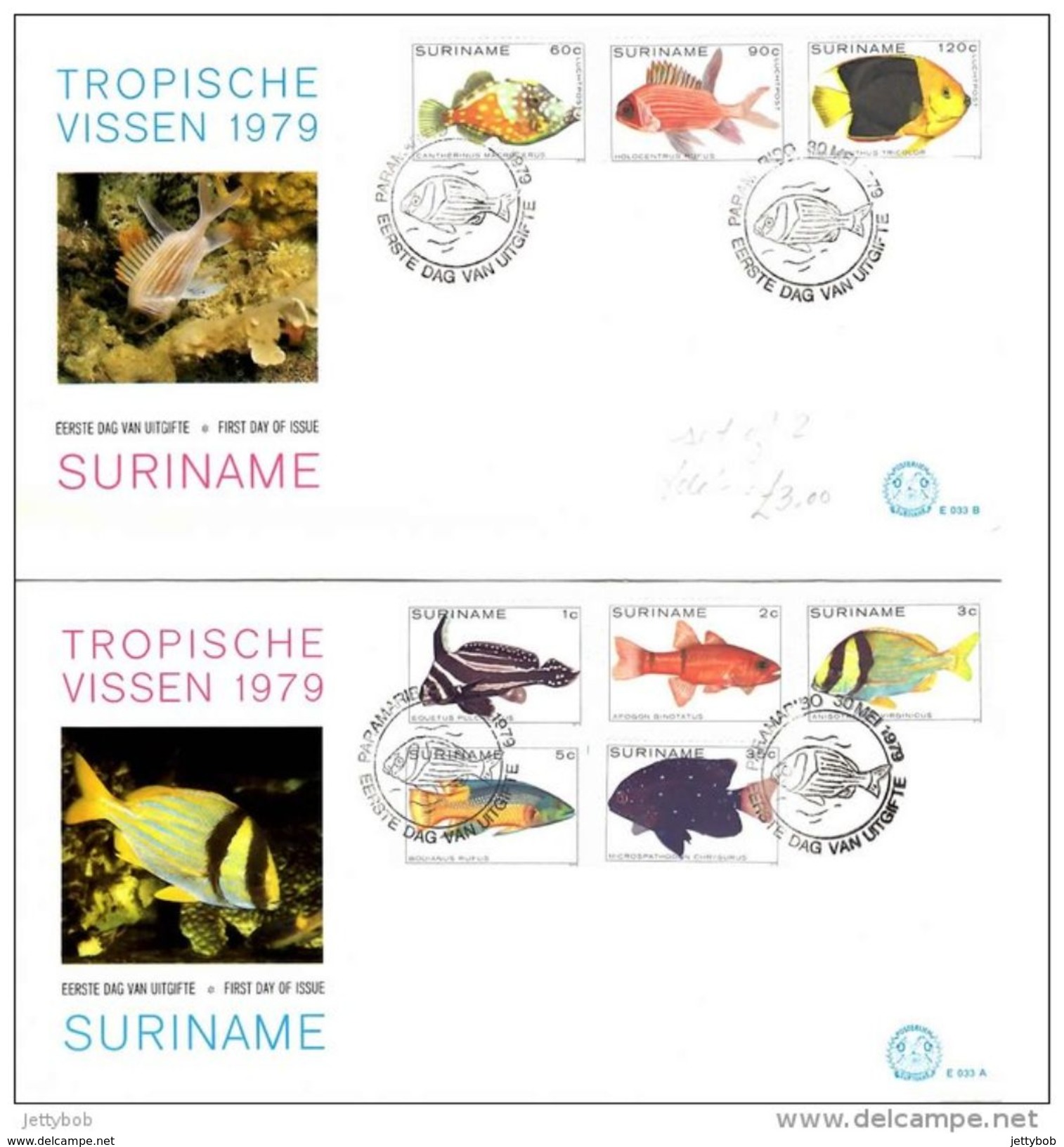 SURINAME 2 X Unaddressed FDC Tropical Fish Definitive Values 1c - 120c 30.05.1979 - Surinam