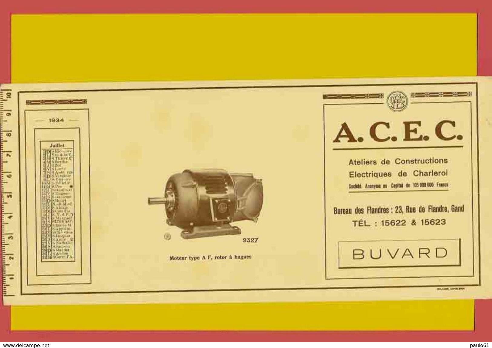 BUVARD / BLOTTER /Moteur A.C.E.C. Charleroi 1934 - Electricité & Gaz