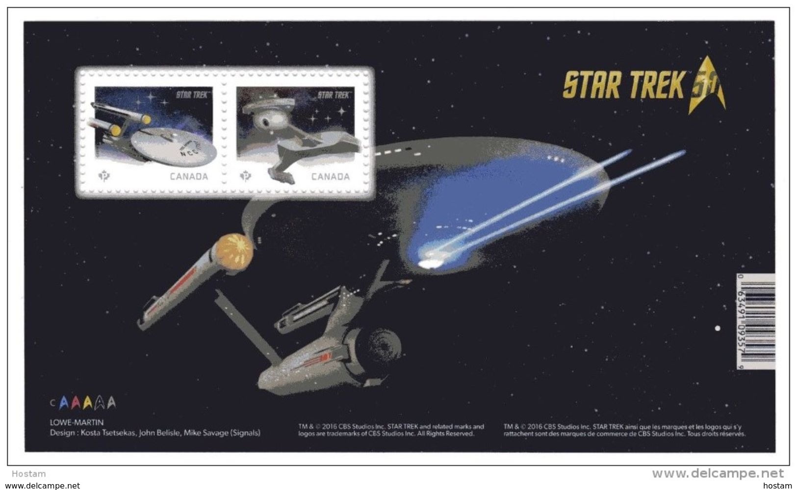 CANADA , 2016, STAR TREK 50th Anniversary  SS With 2 Coils  'P", USS Enterprise & Klingon On Battle Cruiser - Blocs-feuillets