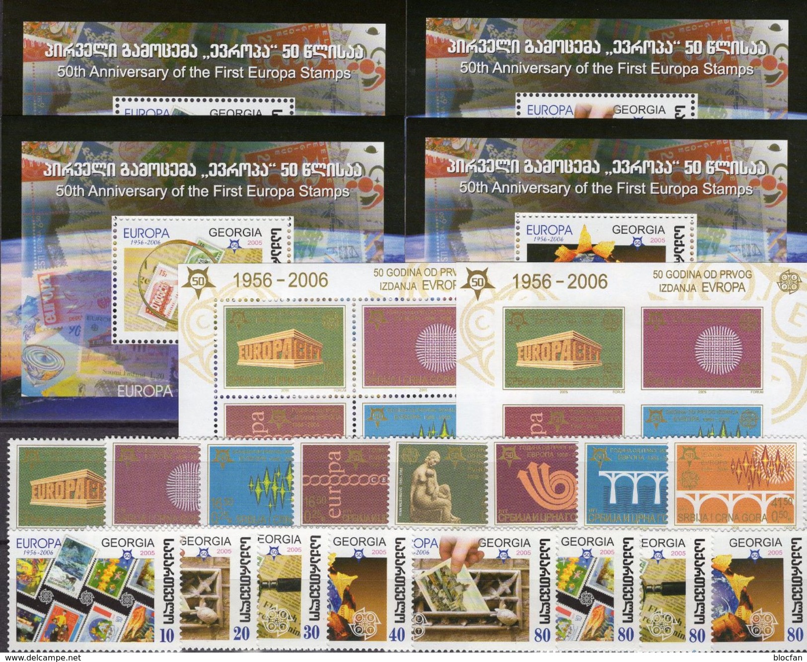 Georgia 507/4+Blocks 35/38+Serbija 3257/4A,Bl.59 A+B  ** 55€ S/s Blocs Stamps On Stamp Map Sheets Bf CEPT 1956-2006 - Collections (without Album)