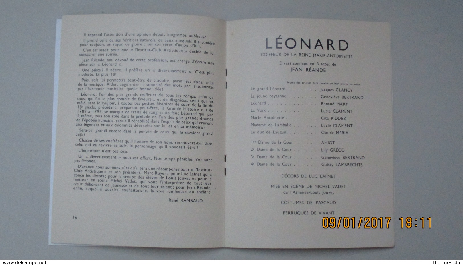 LEONARD / JEAN REANDE / SALLE PLEYEL 31 MAI 1939 - Programmes