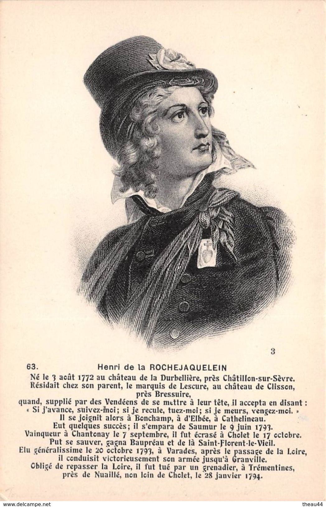 MAULEON -  Henri De La ROCHEJAQUELEIN Né Au Chateau De La Durbellière Près Châtillon-sur-Sèvre - Guerre De Vendée - Mauleon