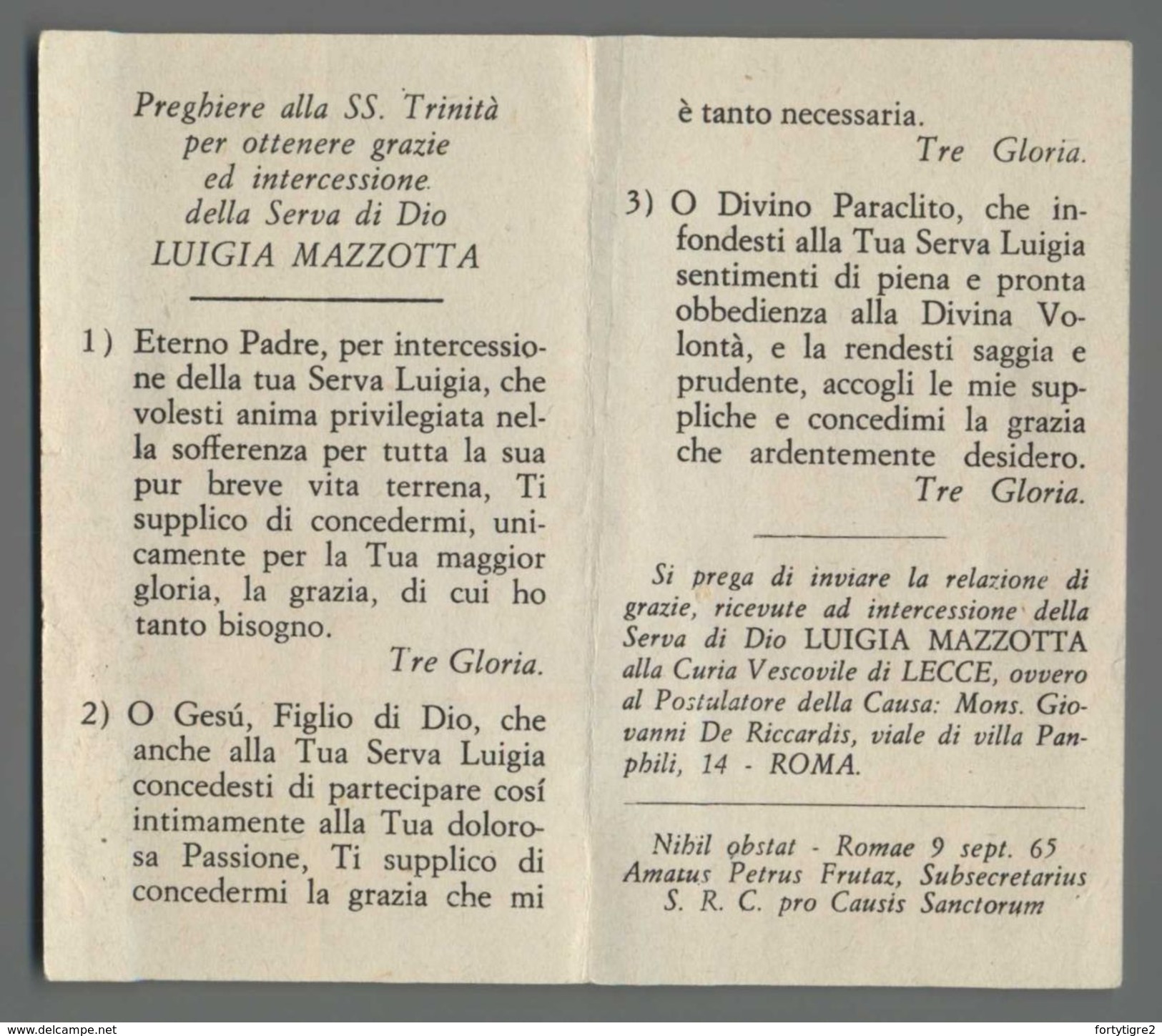 ES4842 SERVA DI DIO LUIGIA MAZZOTTA VERGINE LECCESE LECCE APRIBILE Santino - Religión & Esoterismo