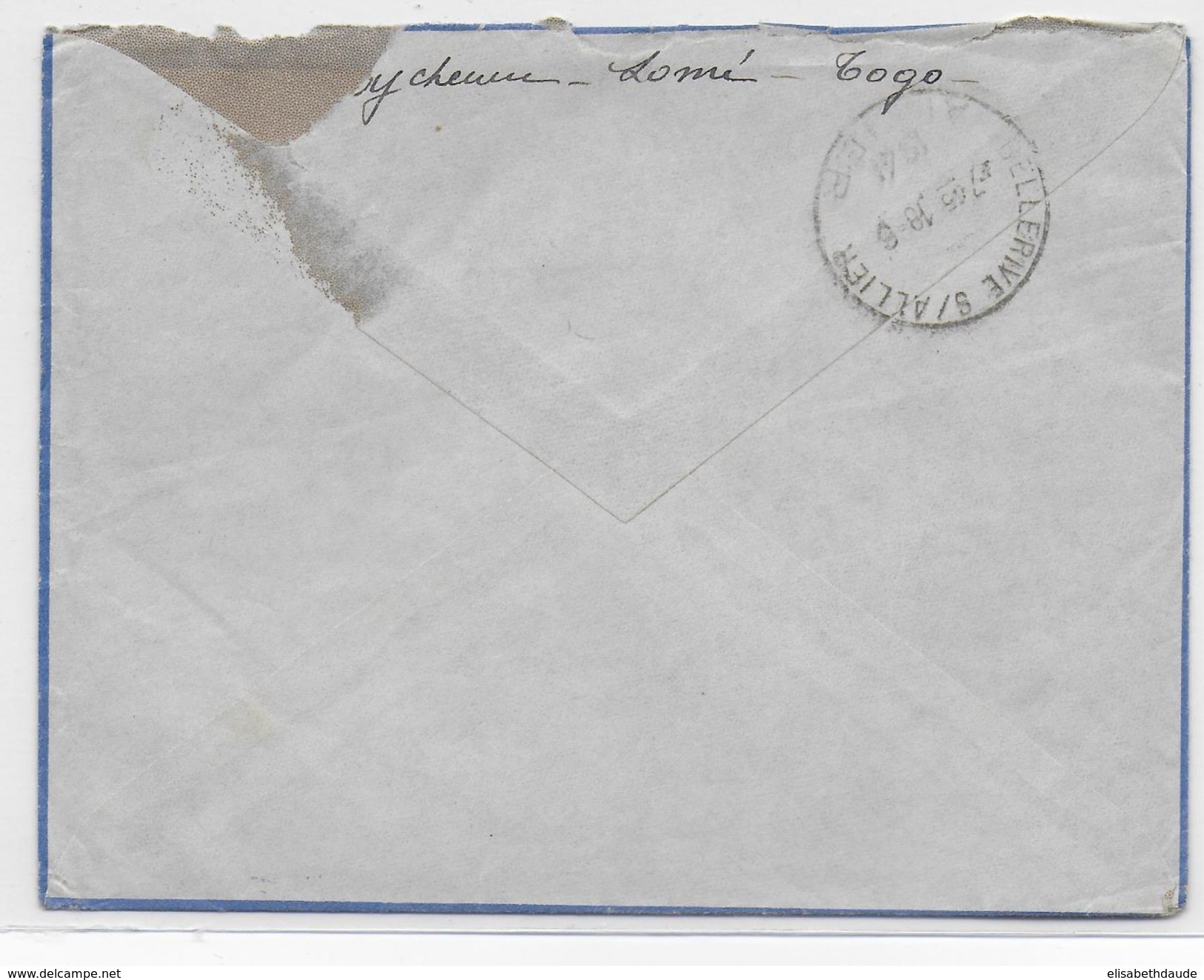 1941 - TOGO - ENVELOPPE Par AVION Avec CENSURE De LOME (CACHET SANS DATE) => BELLERIVE SUR ALLIER - Covers & Documents