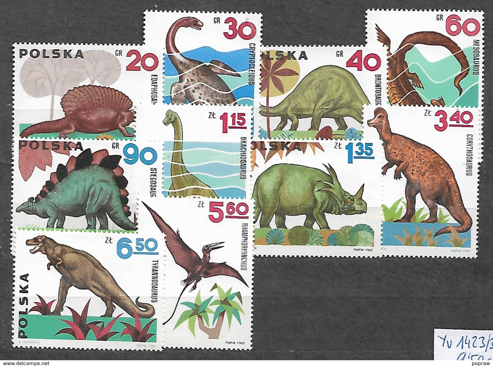 POLAND, YVERT 1423/1432, MICHEL 1570/1579 MNH** DINOSAURES, DINOSAURIOS. - Ungebraucht