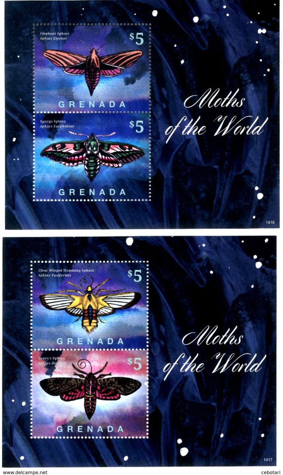 GRENADA 2014** - Farfalle / Butterflies - 2 Block Di 2 Val. MNH, Come Da Scansione. - Butterflies