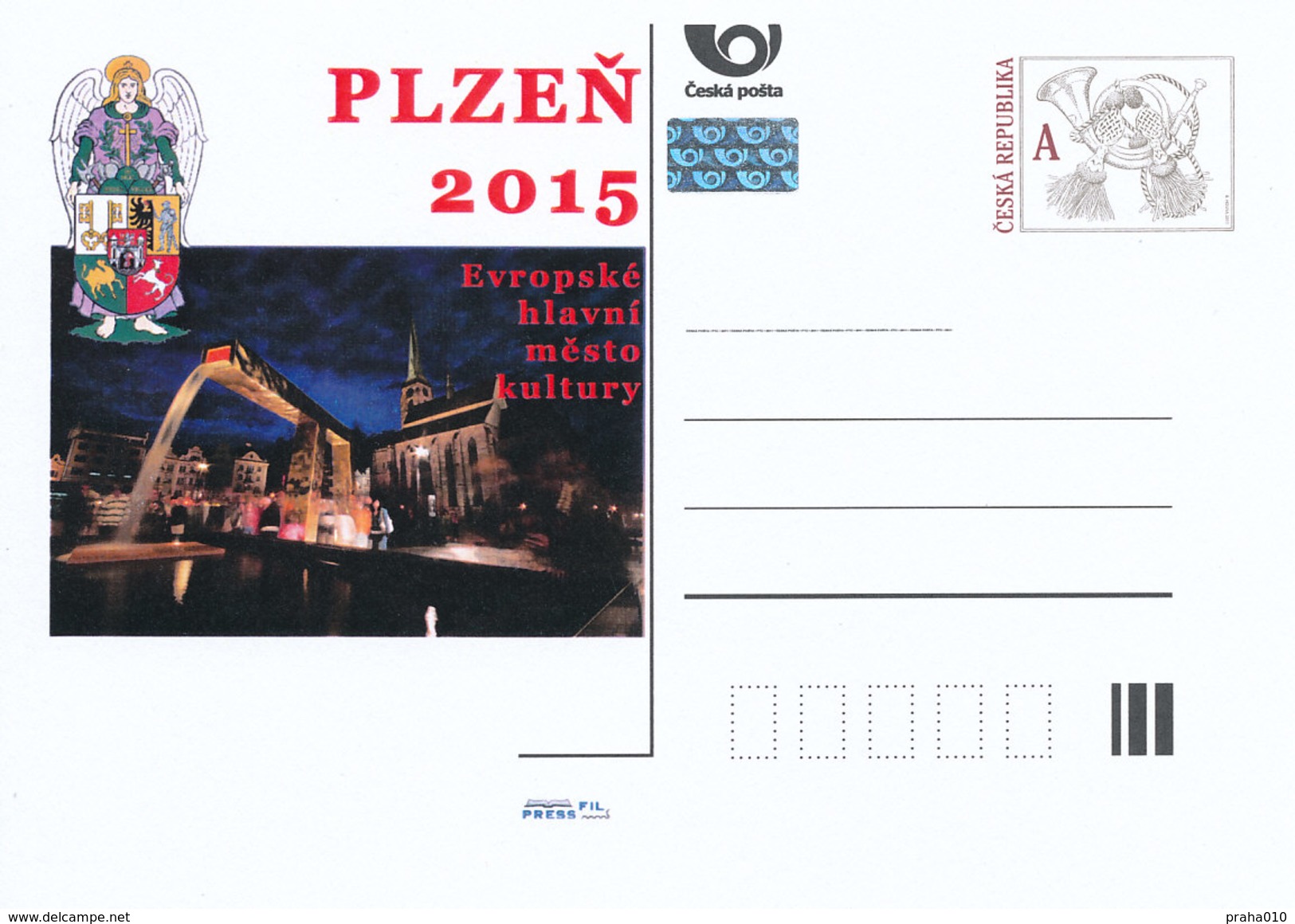 Tschech. Rep. / Ganzsachen (Pre2011/52) Die Kulturhauptstadt Europas PLZEN 2015, Platz - Fontäne (Kamel) - Denkmäler