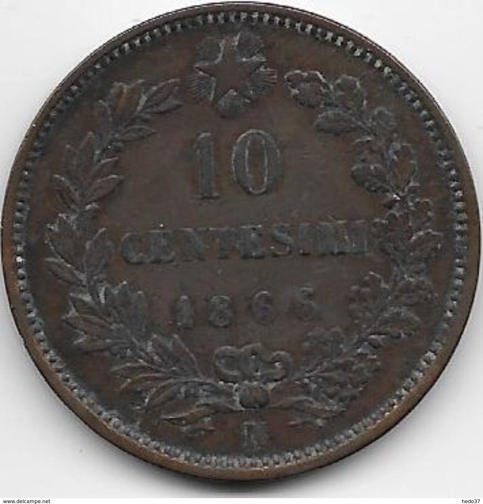 Italie - 10 Centesimi - 1866 - 1861-1878 : Victor Emmanuel II