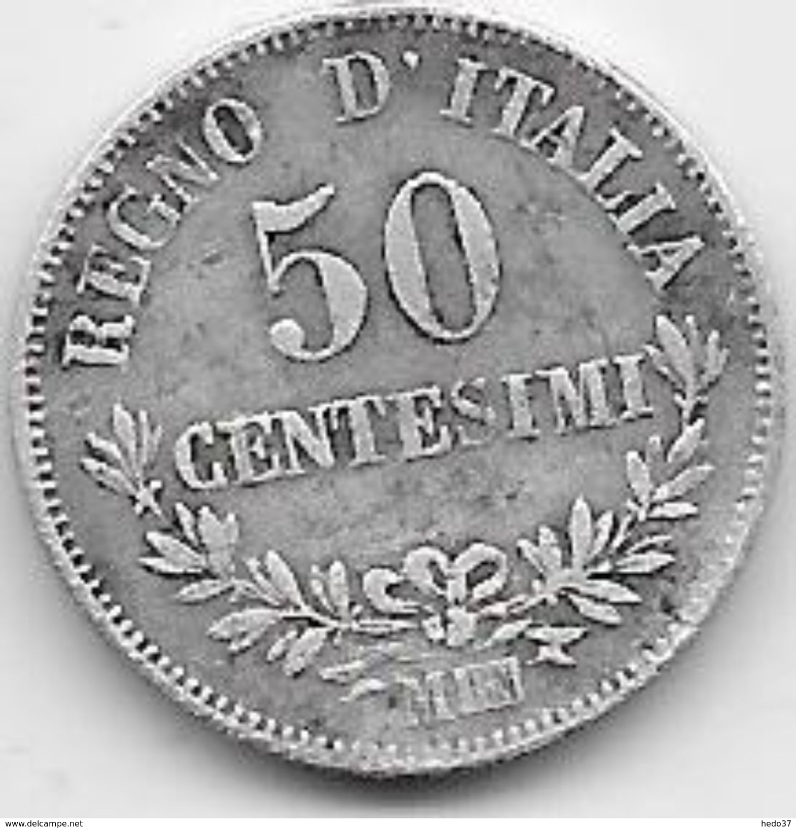 Italie - 50 Centesimi - 1863 - Argent - 1861-1878 : Victor Emmanuel II