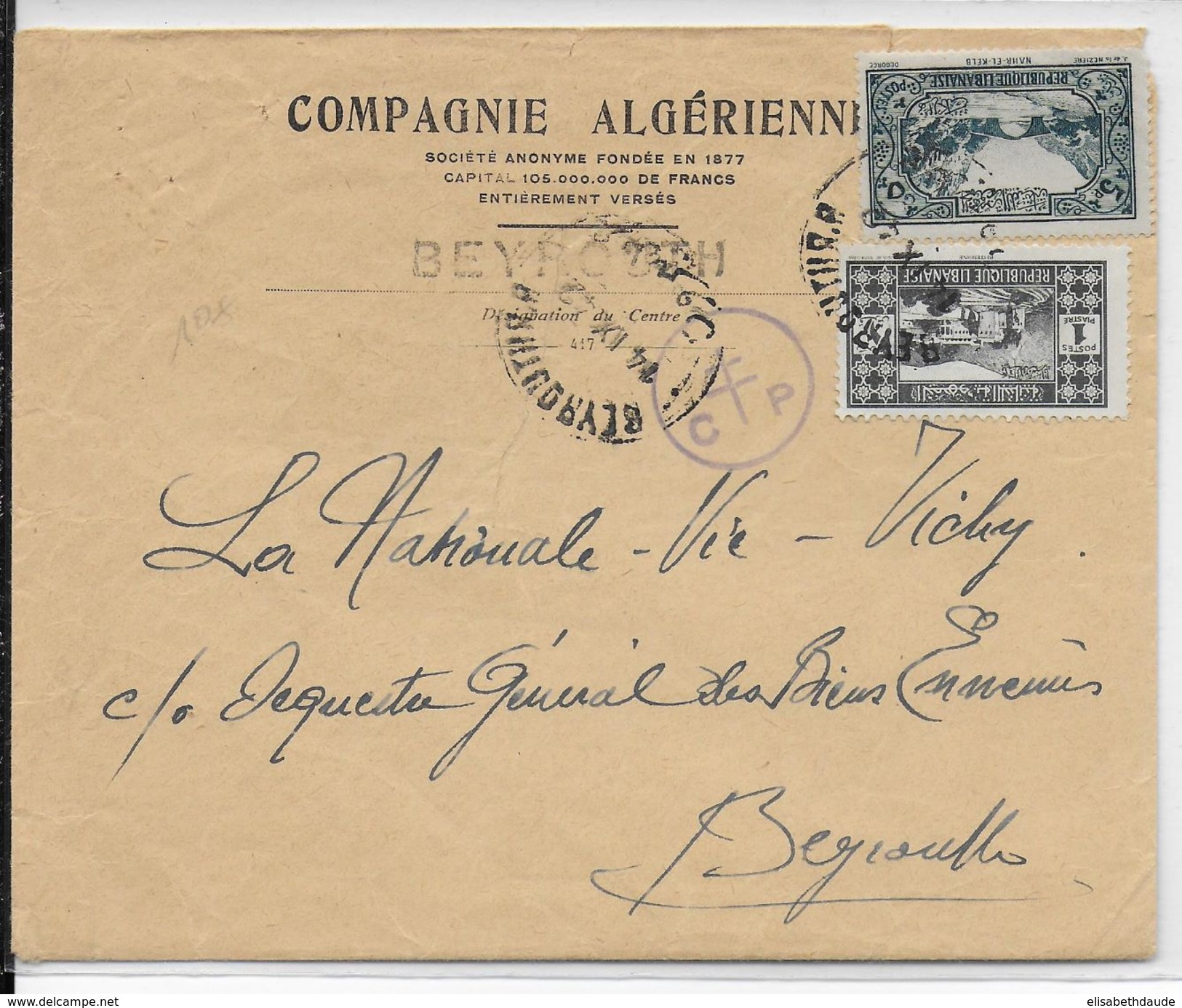 LIBAN - 1942 - ENVELOPPE Avec CENSURE De BEYROUTH  => BEYROUTH - Libano