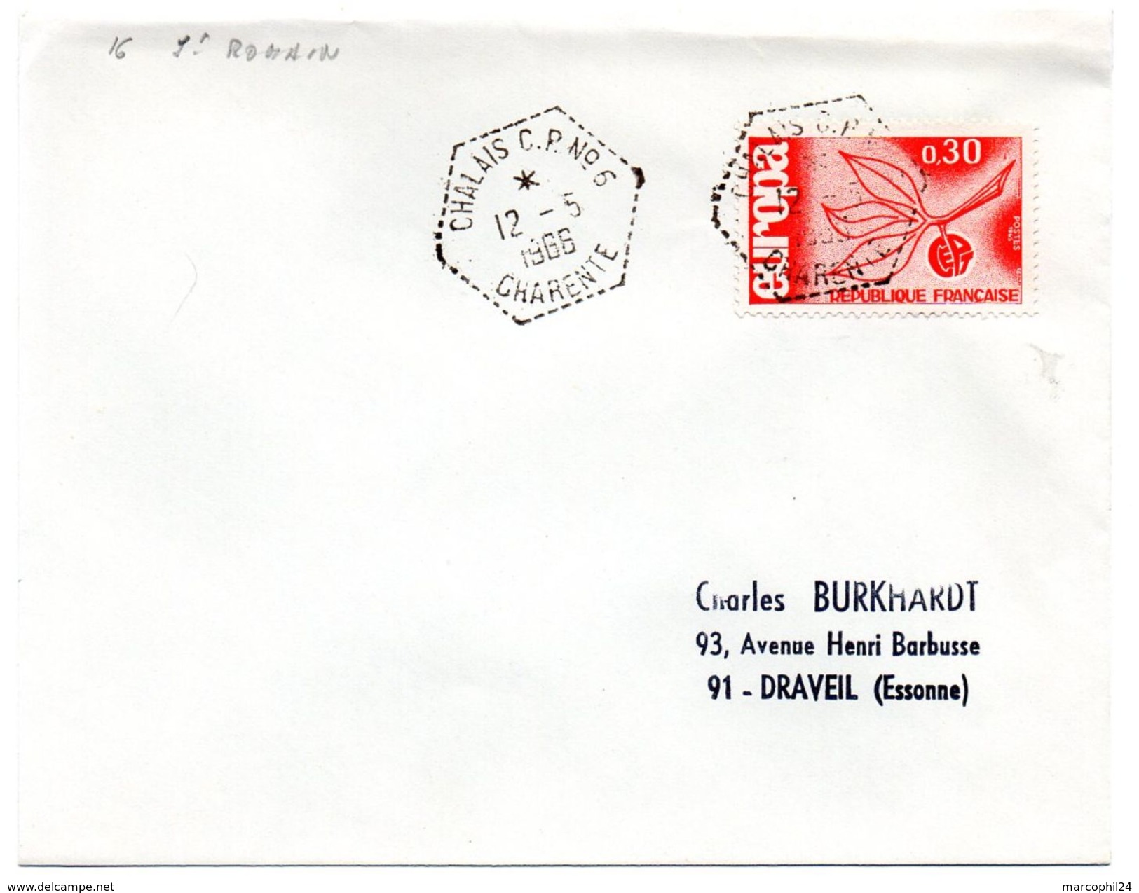 CHARENTE - Dépt N° 16 = CHALAIS CP N° 6 1966 =  CACHET  HEXAGONAL  G7 = CIRCUIT Correspondant Postal SAINT ROMAIN - Bolli Manuali