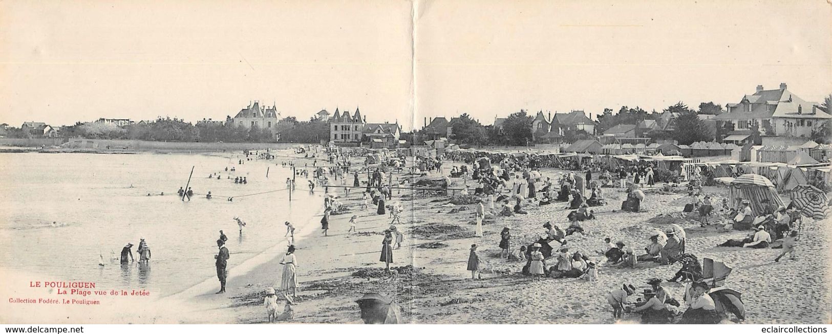 Le Pouliguen       44    Carte Panoramique Double    La Plage Vue De La Jetée I     (voir Scan ) - Le Pouliguen