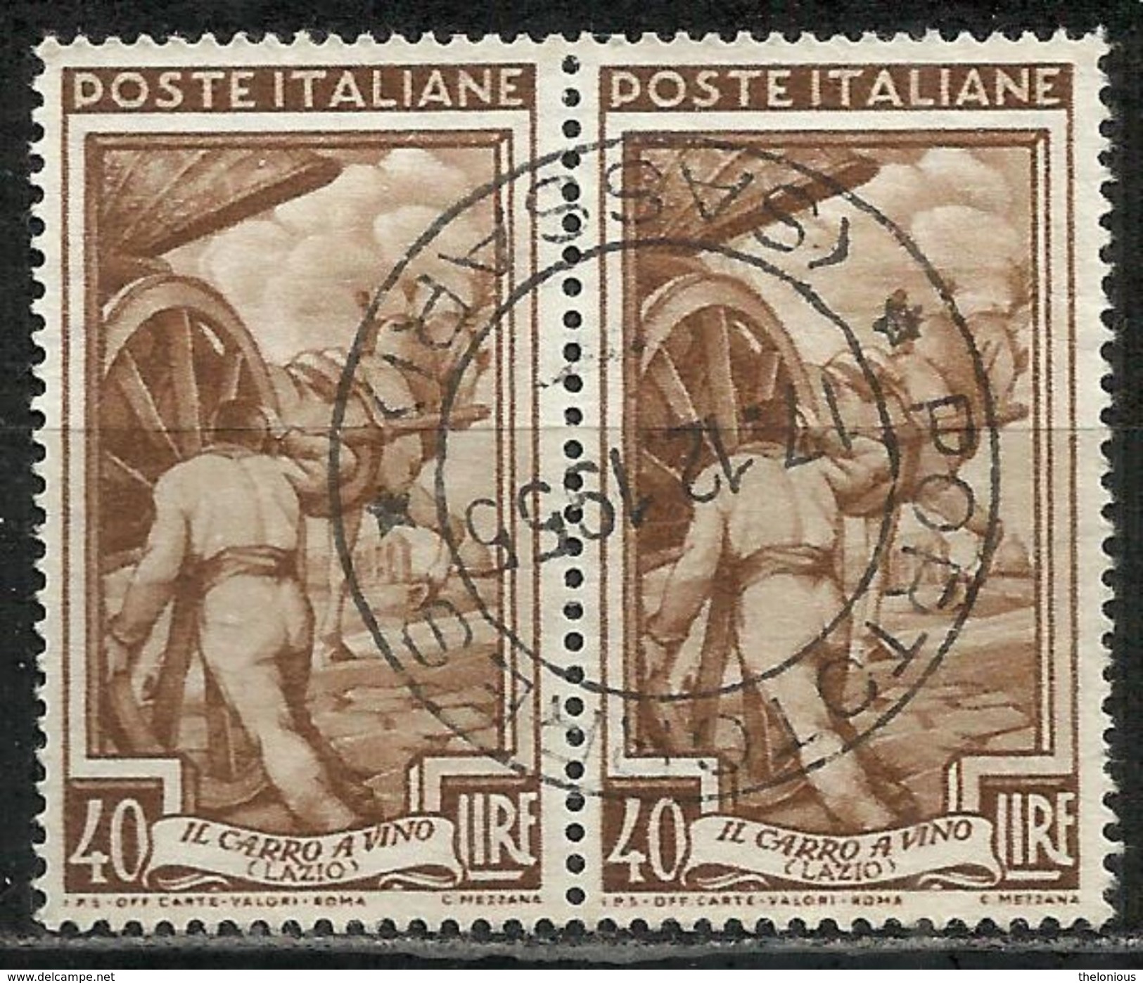 Timbro Tondo PORTOTORRES (SASSARI) 17. 12. 1955 - 40 Lire Coppia, Italia Al Lavoro - 1946-60: Used