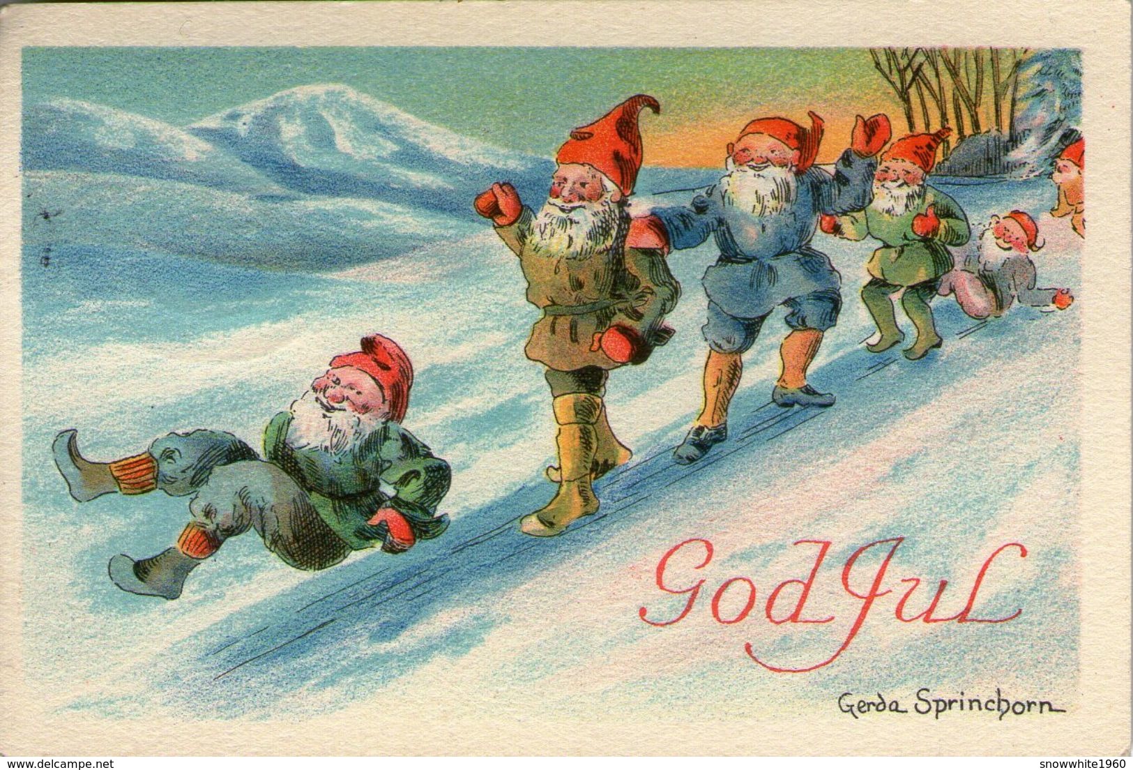 Mini AK - ARTIST SIGNED: GERDA SPRINCHORN - CHRISTMAS - NOEL - ZWEDEN / SWEDEN - KABOUTERS / ZWERGE / LUTINS / GNOMES - Other & Unclassified