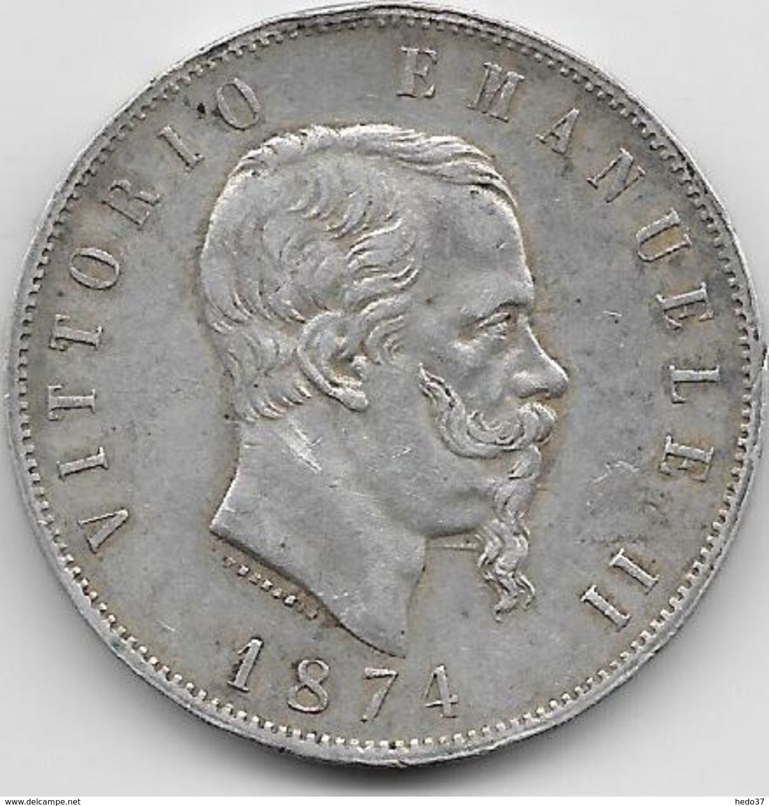 Italie - 5 Lires - 1874 - Argent - 1861-1878 : Victor Emmanuel II