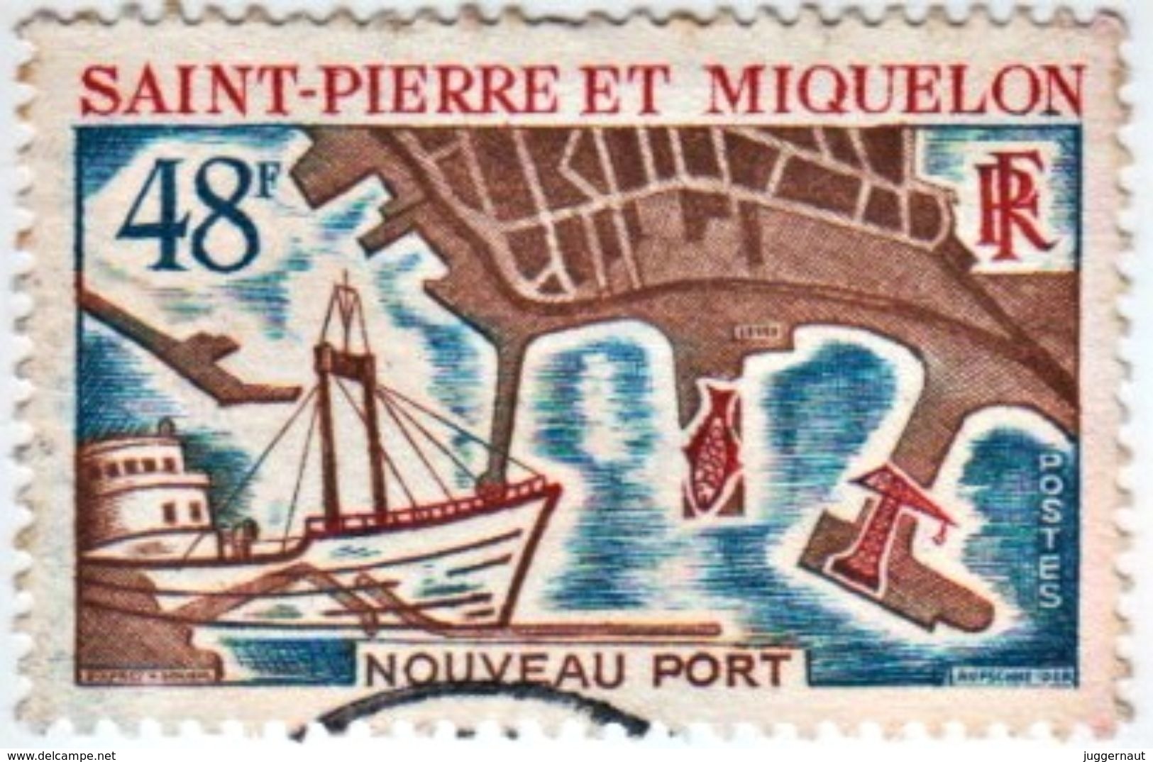 NEW PORT 48f POSTAGE STAMP ST.PIERRE & MIQUELON 1967 USED/GOOD - Used Stamps