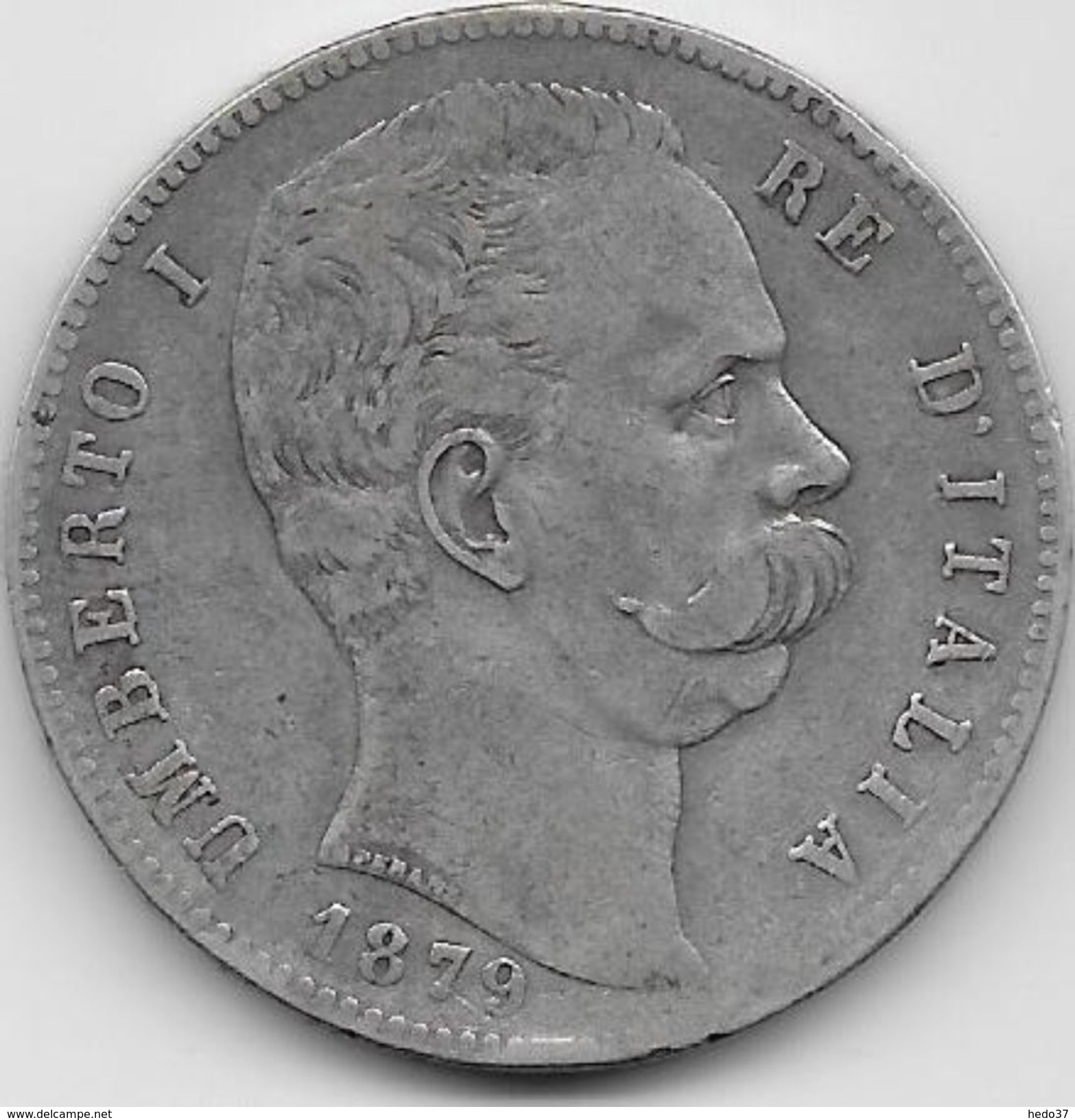 Italie - 5 Lires - 1879 R - Argent - 1878-1900 : Umberto I