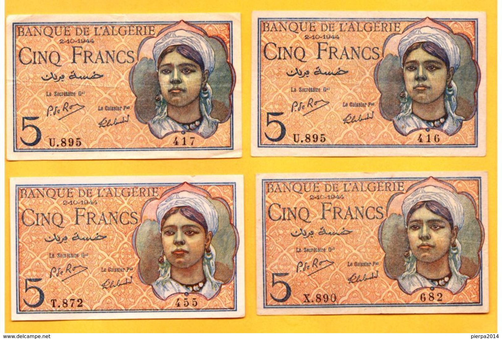 5 Francs Du 02 10 1944 - Pick 94b  SPL-EF - Argelia