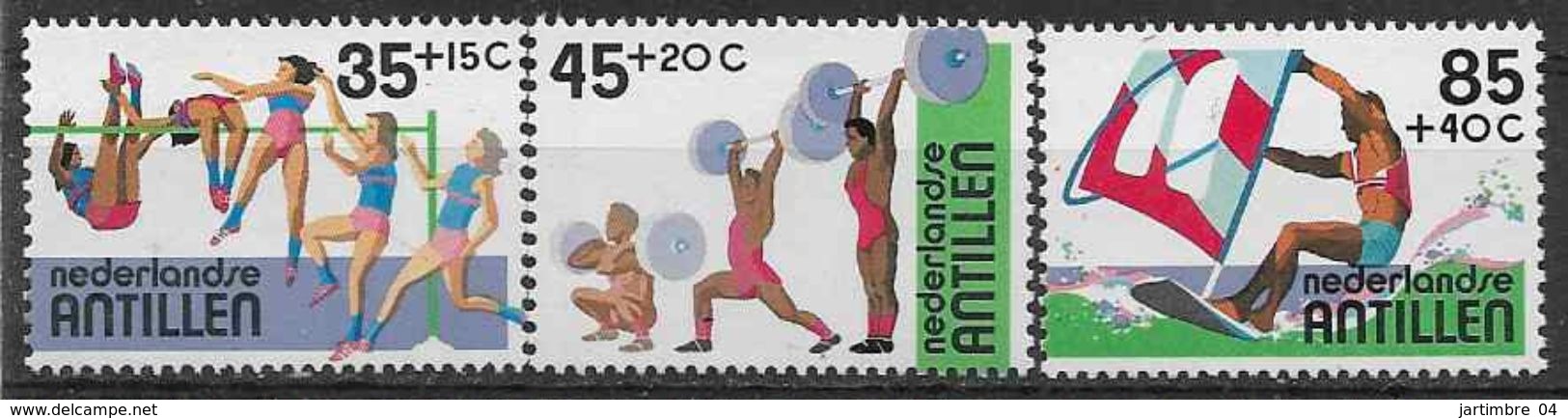 1983 ANTILLES NEERLANDAISES  674-76 ** Sports, Planche à Voile, Haltérophilie - Curaçao, Antilles Neérlandaises, Aruba