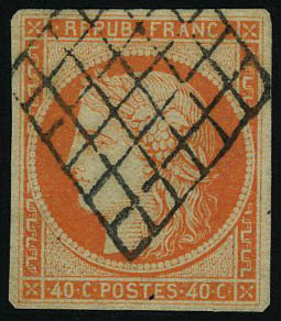 Oblitéré N° 5, 40c Orange Obl Grille T.B. Signé Brun - Other & Unclassified