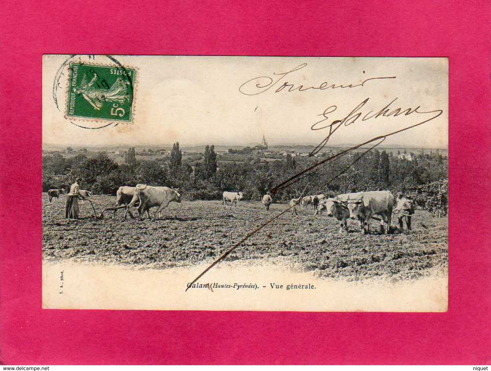65 Hautes-Pyrenées, Gavarnie, Galan, Vue Générale, Laboureurs, Boeufs, Animée, 1907, (L. A.) - Galan