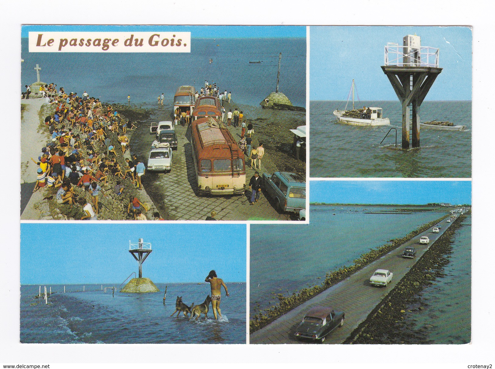 85 Ile De Noirmoutier N°2020 Le Passage Du Gois En 1983 VOIR 2 ZOOMS Citroën DS Bus Chausson Peugeot 404 Break Chiens - Ile De Noirmoutier