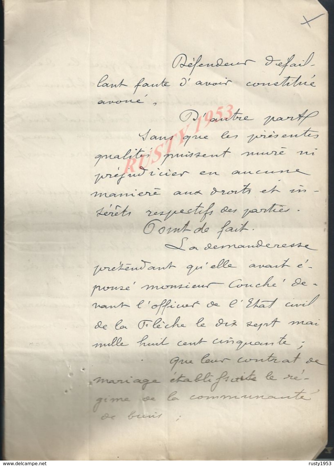 PARIS 1887 ACTE D ASSISTANCE JUDICIAIRE Mr COUCHE CONTRE COUCHE 21 PAGES : - Manuscripts