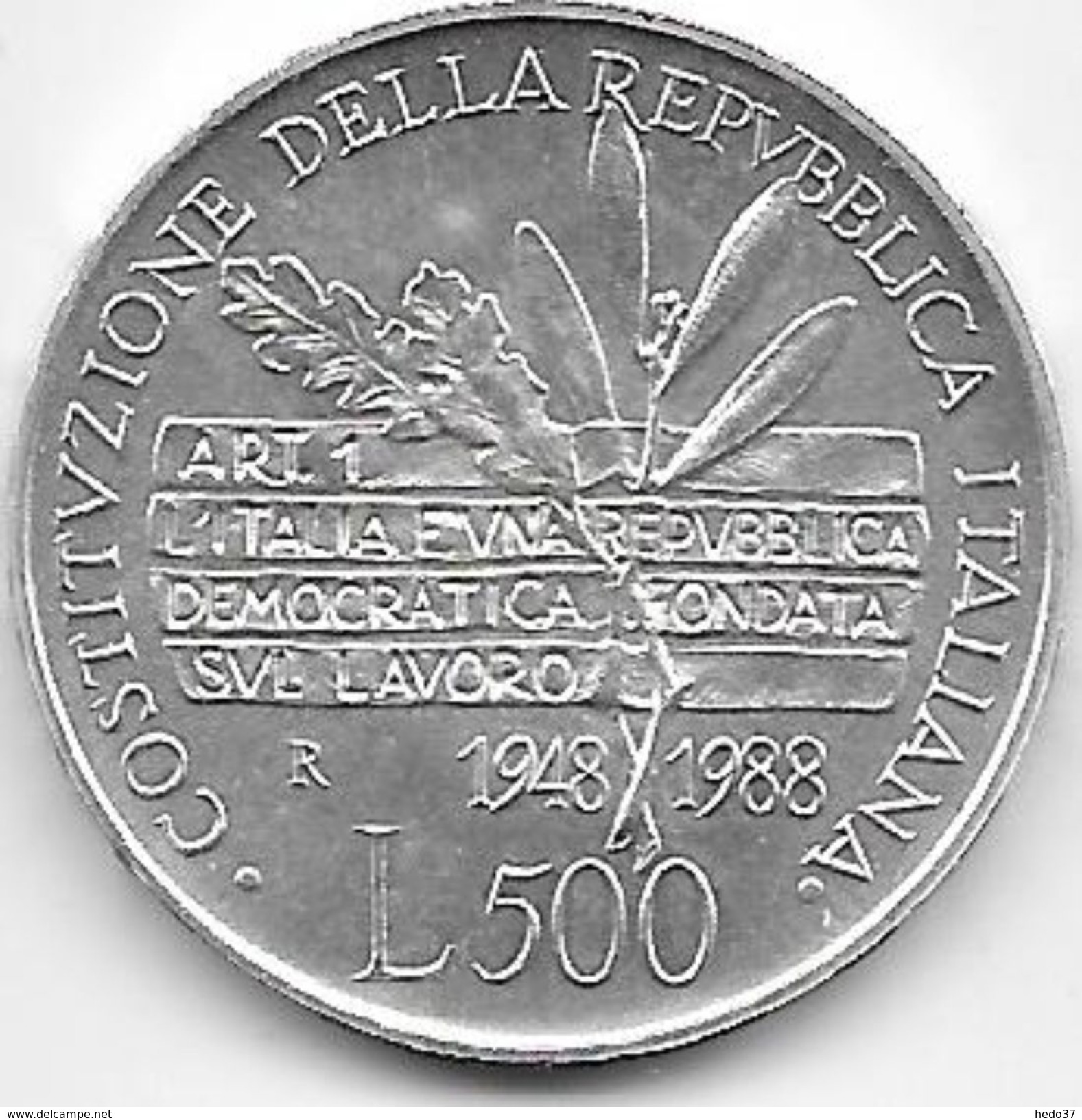 Italie - 500 Lire - 1988 - Argent - 500 Lire
