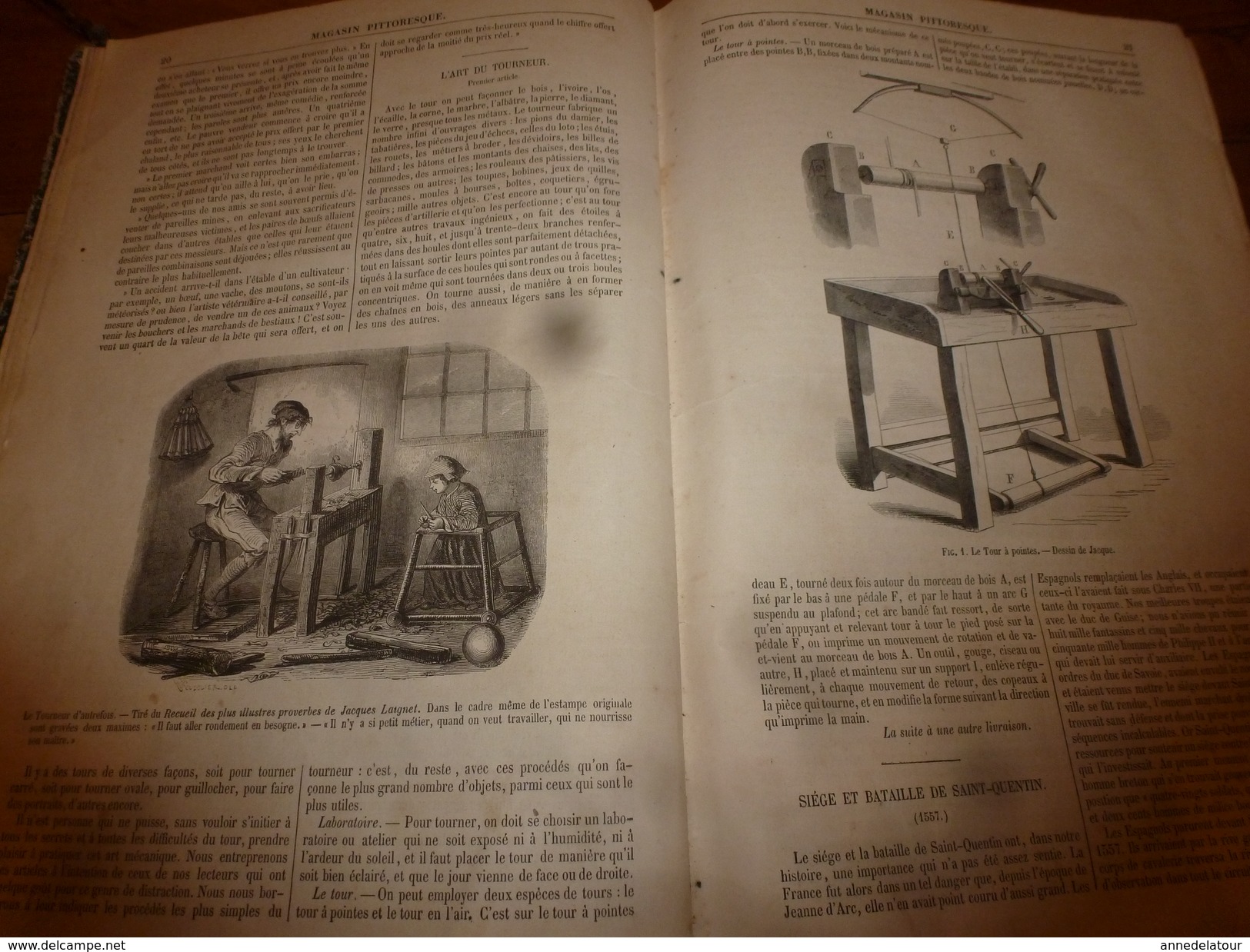 1853  MAGASIN PITTORESQUE  :L'ARTdu TOURNEUR (tournage);Villers,Andresselles,Tonquedec,Bruxelles;etc - 1800 - 1849