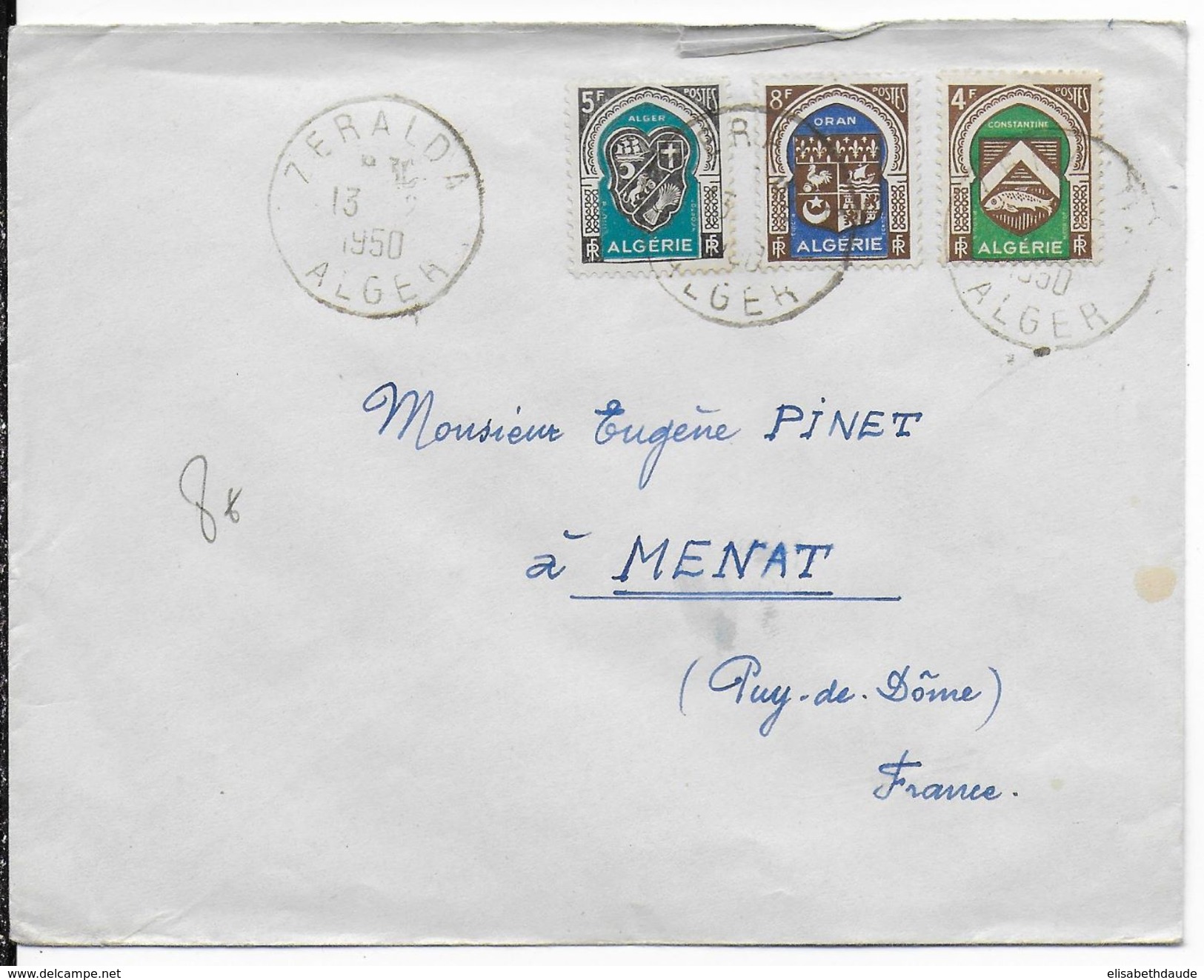 ALGERIE - 1950 - ARMOIRIES Sur LETTRE De ZERALDA => MENAT - Briefe U. Dokumente