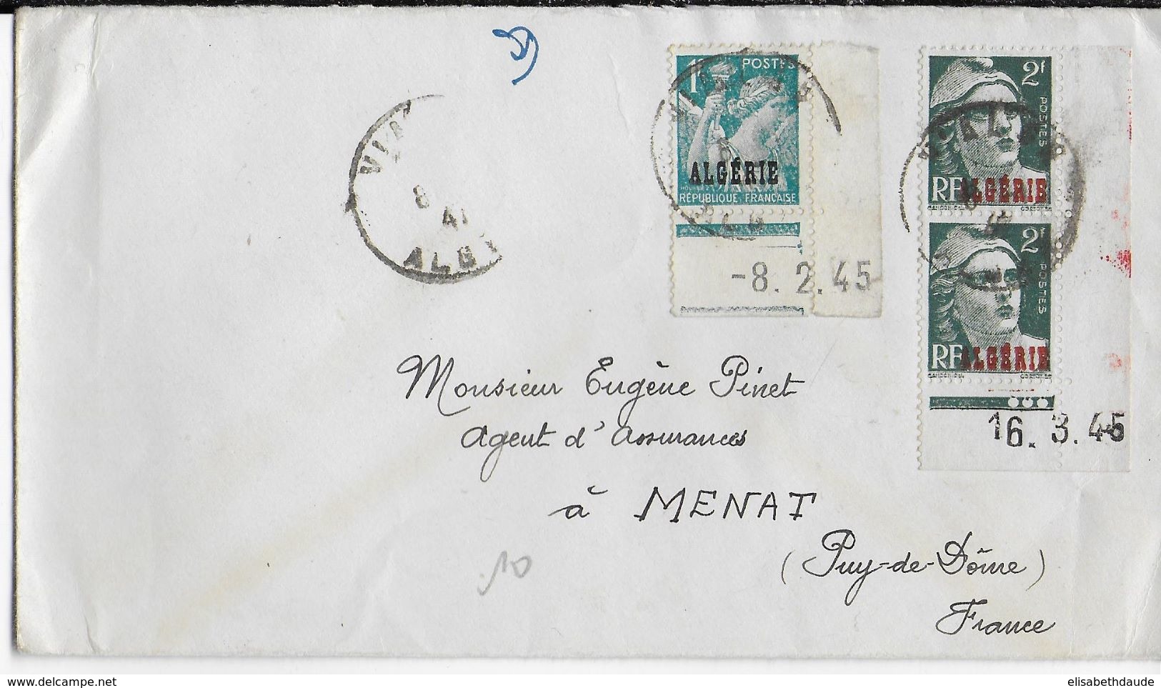 ALGERIE - 1947 - GANDON + IRIS COIN DATE Sur LETTRE De VIALAR => MENAT - Lettres & Documents