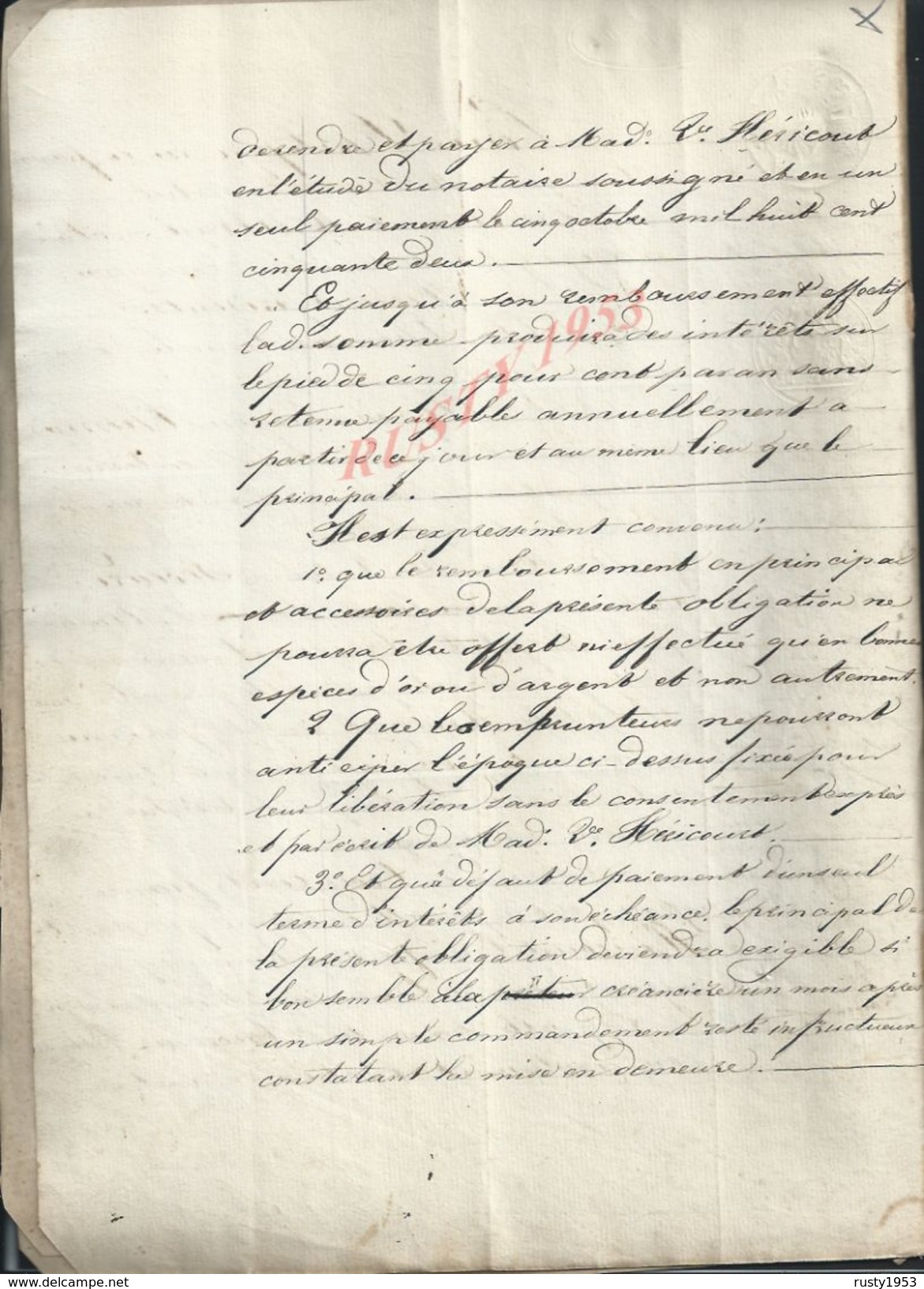 MONTEVRAIN X LAGNY 1847 ACTE D OBLIGATION PAR S THOMAS À HERICOURT 6 PAGES : - Manuscripts