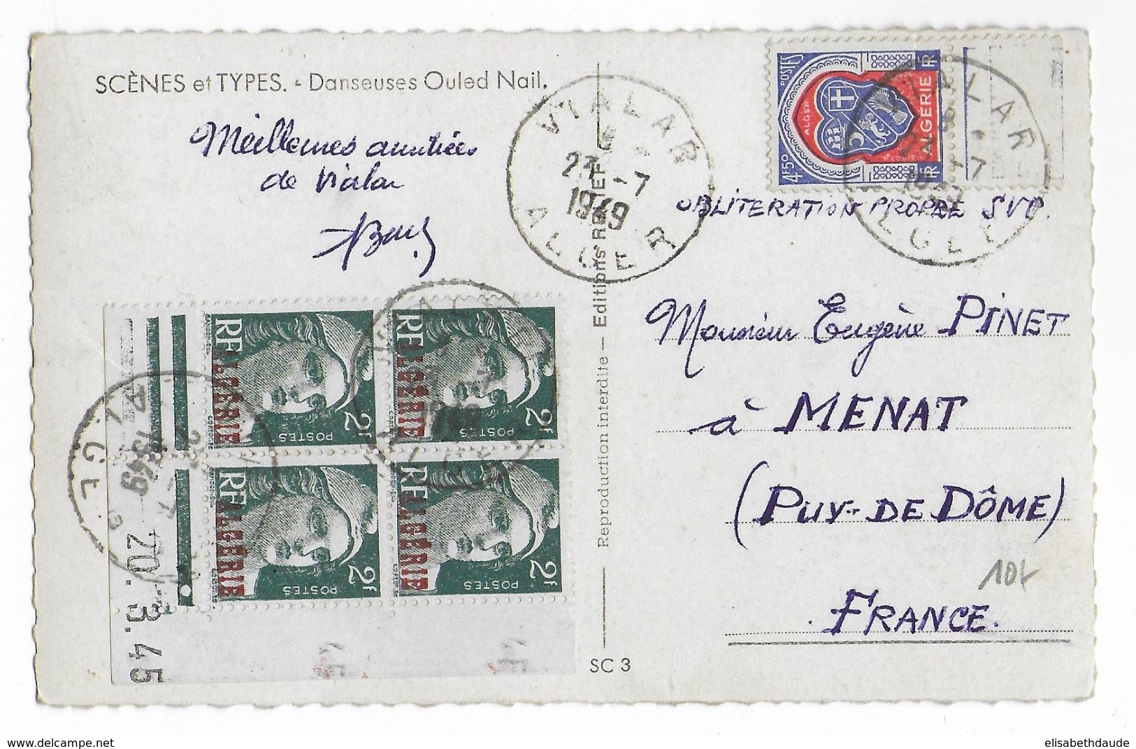 1949 - GANDON COIN DATE - CARTE De VIALAR => MENAT - Lettres & Documents