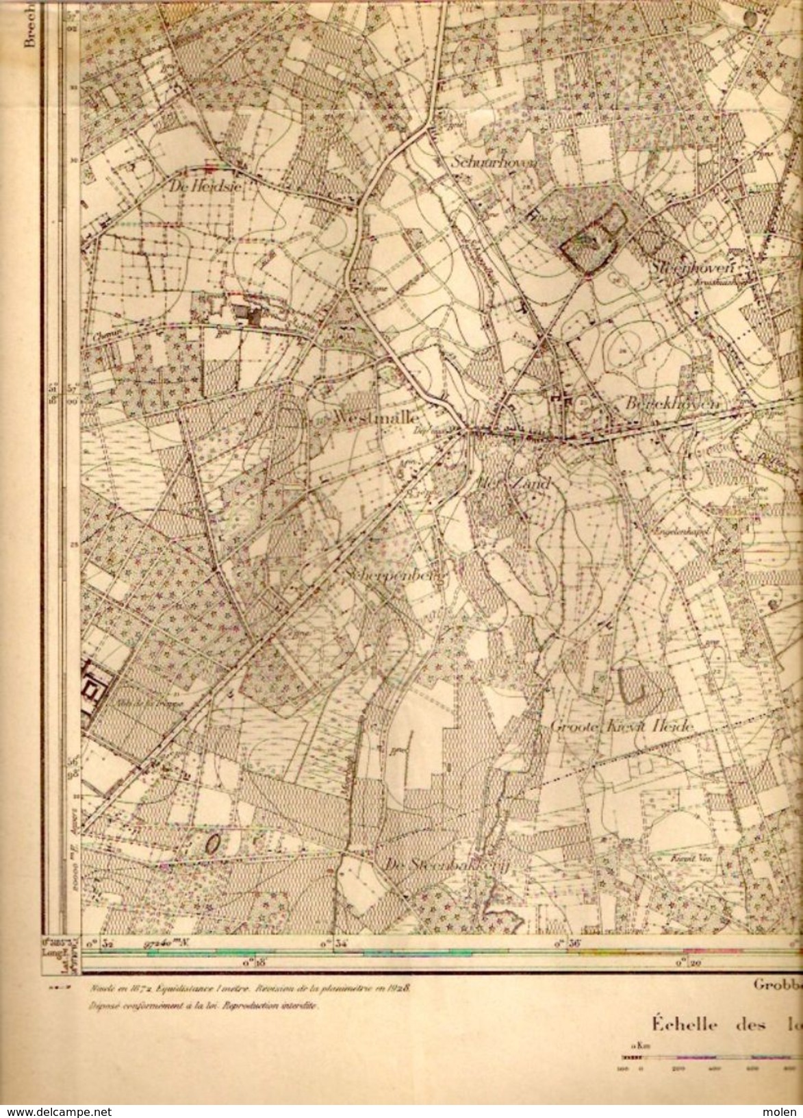 ZEER OUDE MILITAIRE  STAFKAART 8/6 Situatie 1872 OOSTMALLE RIJKEVORSEL SINT-LENAARTS WESTMALLE MALLE Heemkunde S330 - Malle