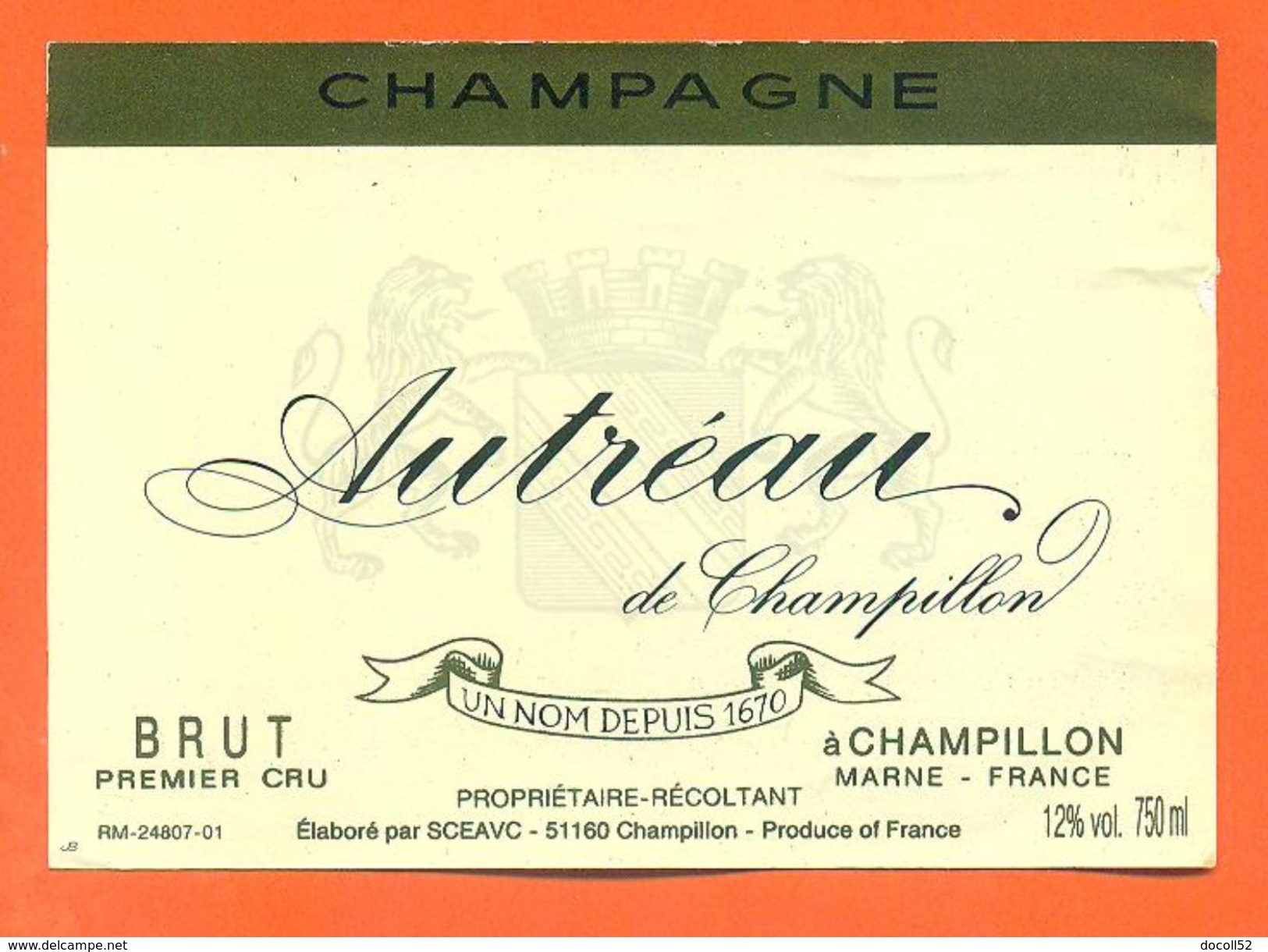 Etiquette De Champagne Brut Premier Cru Autreau à Champillon - 75 Cl - Champagne