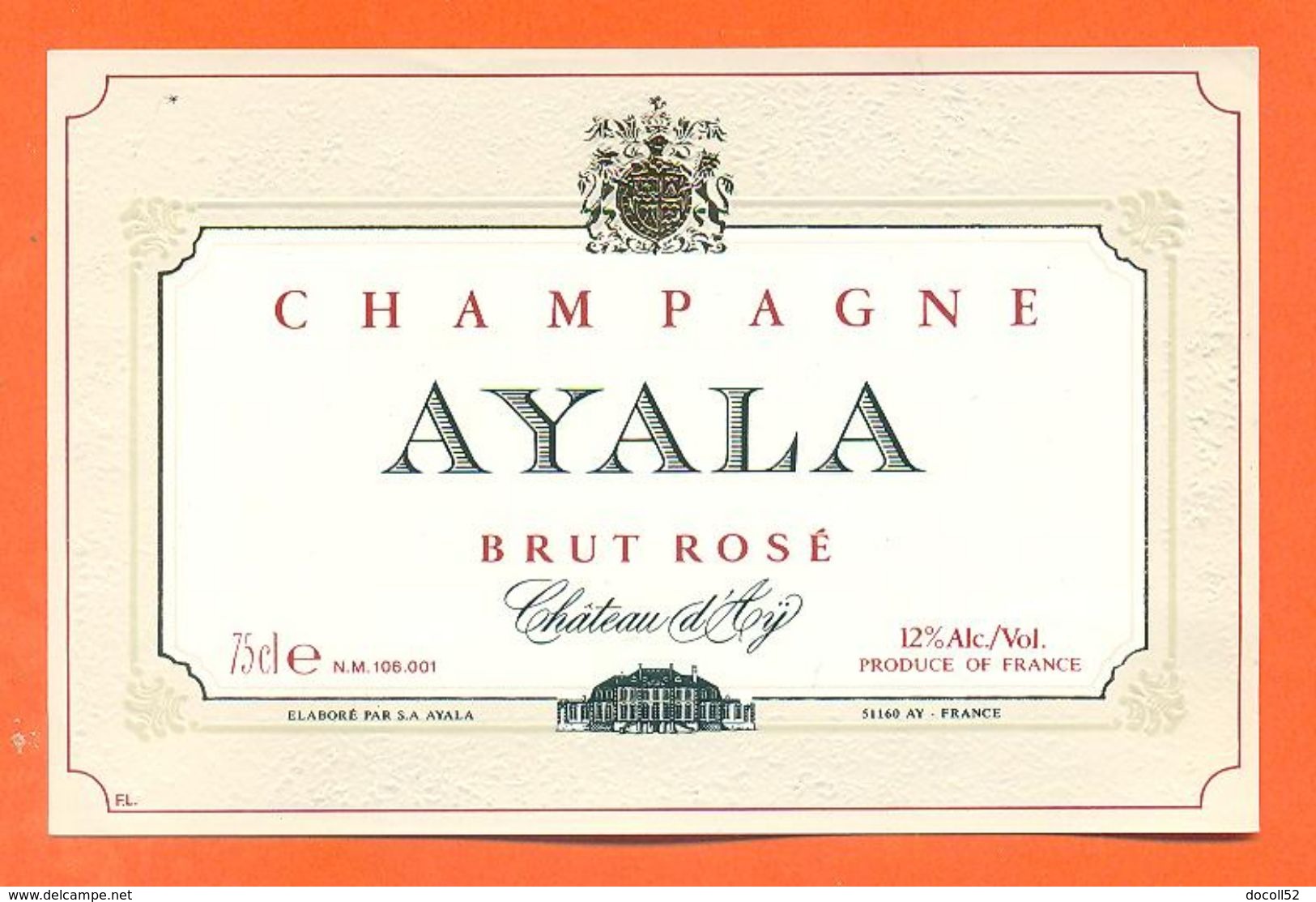 Etiquette De Champagne Brut Rosé Ayala à Chateau D'ay - 75 Cl - Champagne